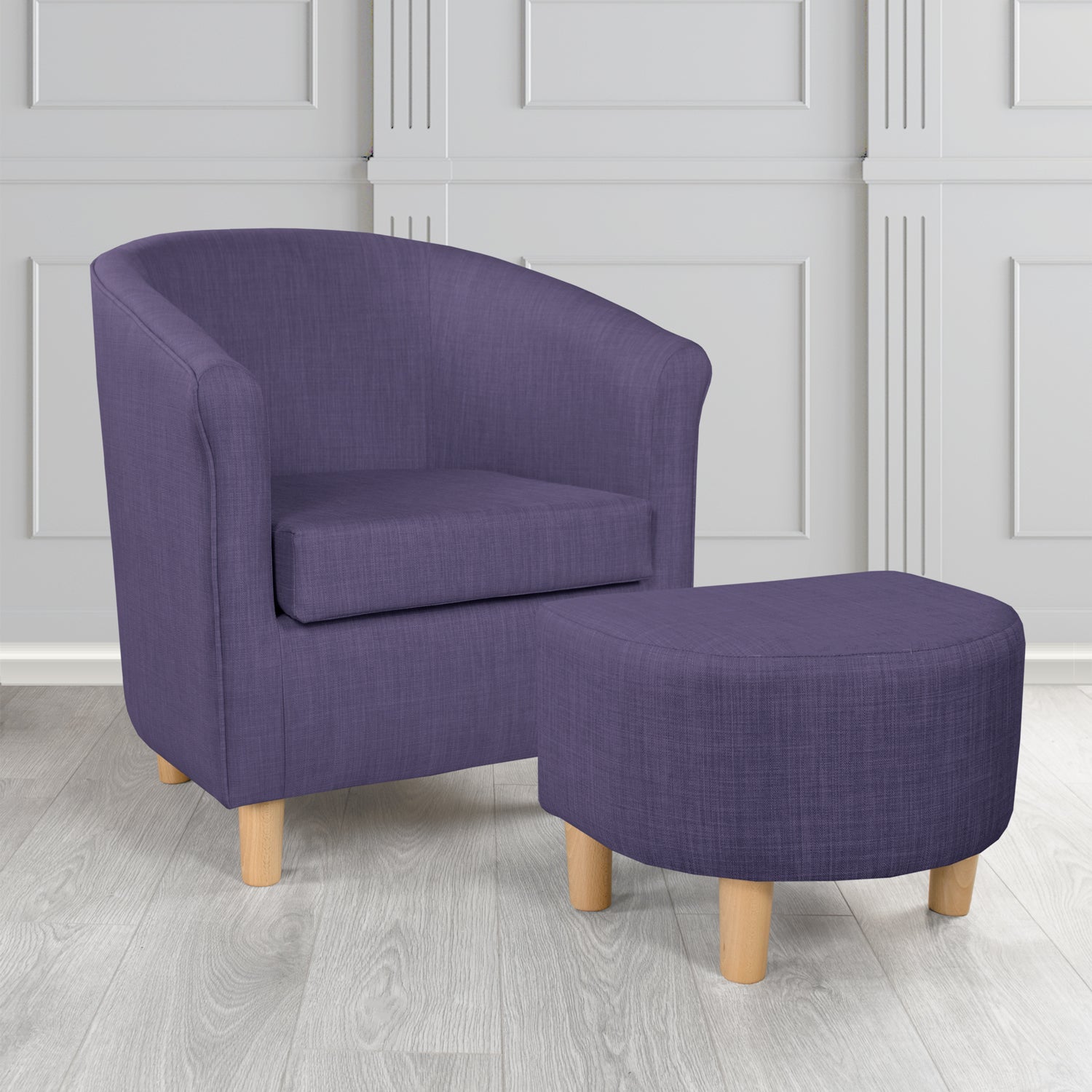 Tuscany Charles Purple Linen Plain Fabric Tub Chair with Dee Footstool Set - The Tub Chair Shop