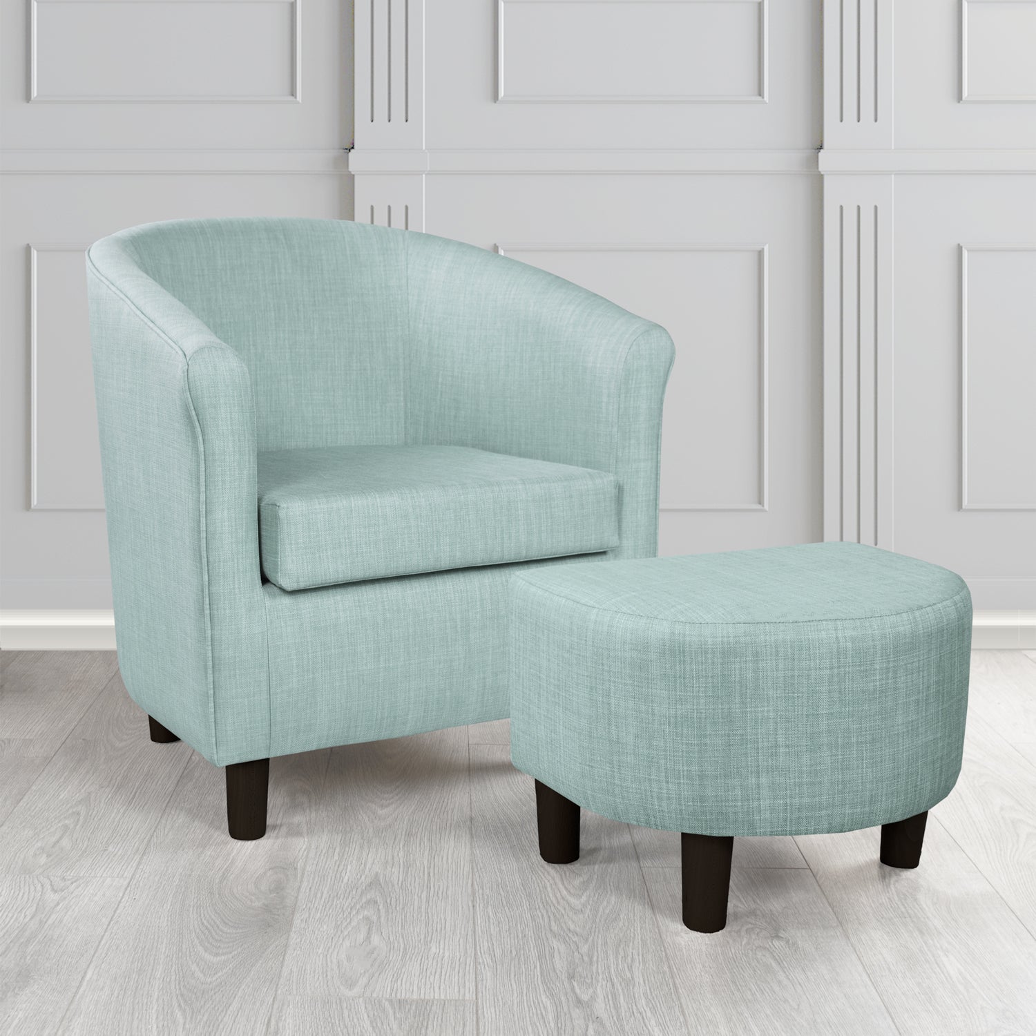 Tuscany Charles Sky Linen Plain Fabric Tub Chair with Dee Footstool Set - The Tub Chair Shop