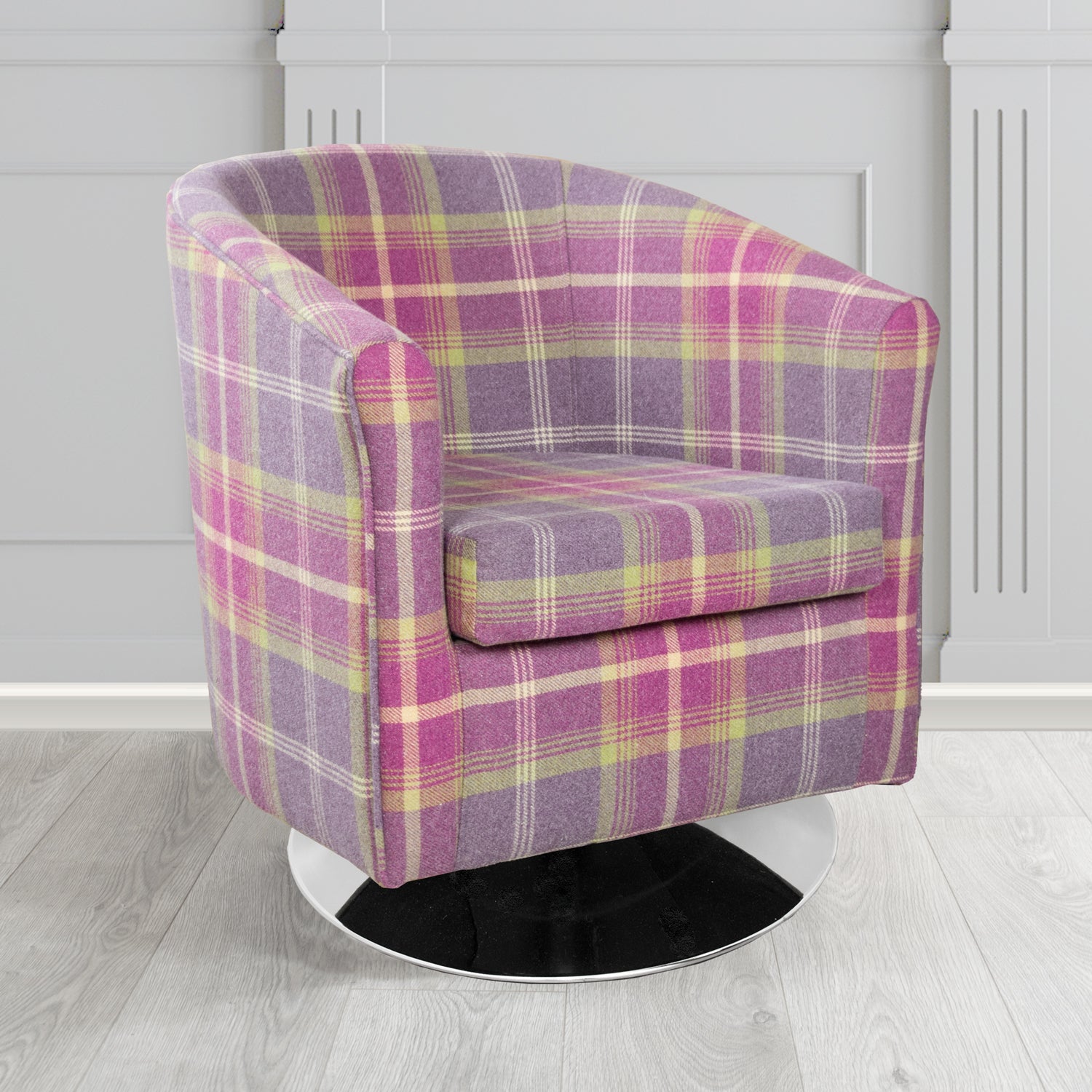 Tuscany Balmoral Amethyst Tartan Crib 5 Fabric Swivel Tub Chair - The Tub Chair Shop