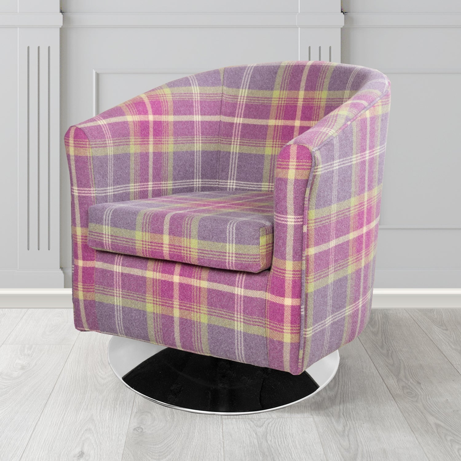 Tuscany Balmoral Amethyst Tartan Crib 5 Fabric Swivel Tub Chair - The Tub Chair Shop