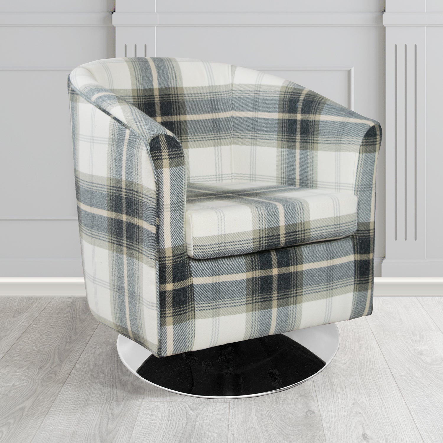 Tuscany Balmoral Charcoal Tartan Crib 5 Fabric Swivel Tub Chair - The Tub Chair Shop