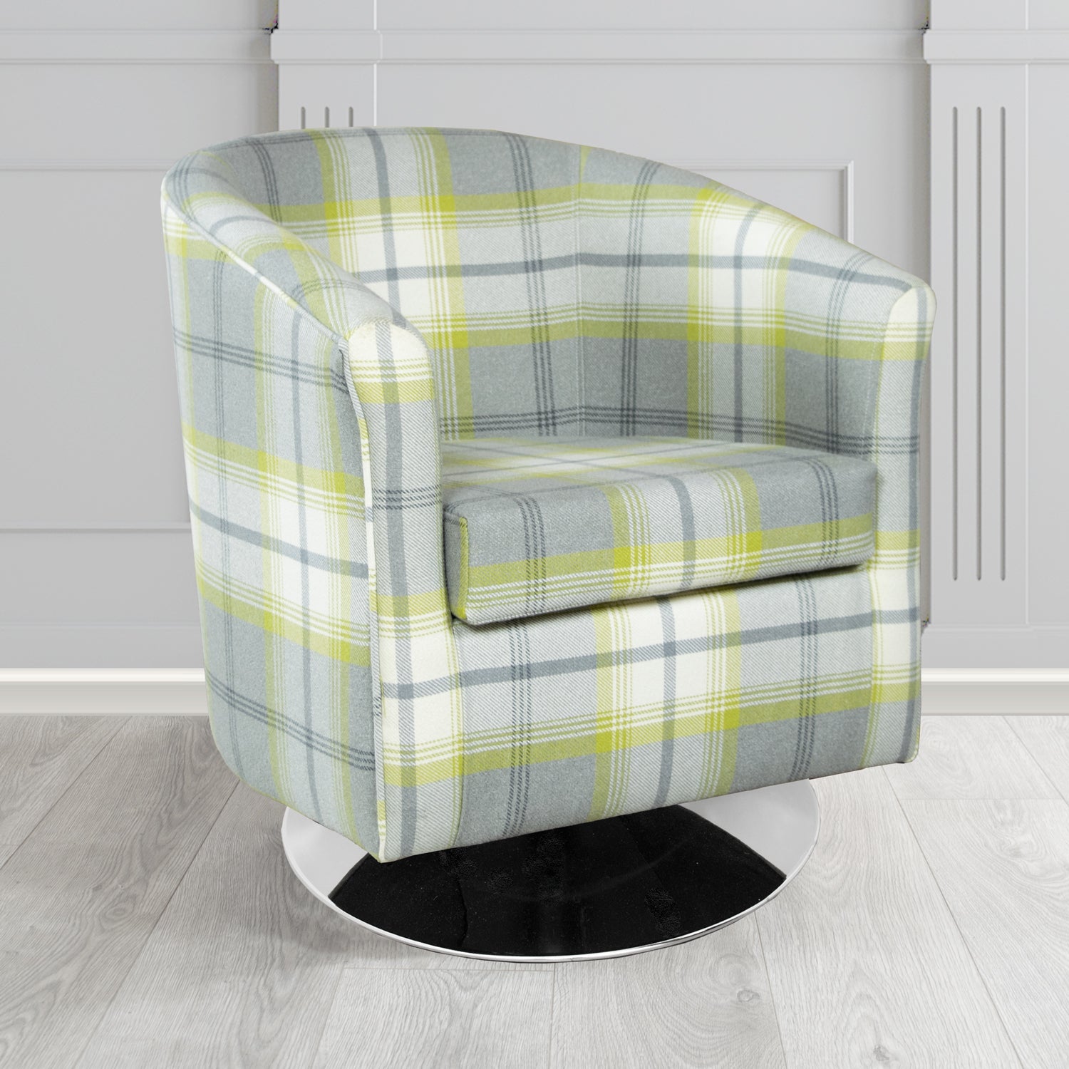Tuscany Balmoral Citrus Tartan Fabric Swivel Tub Chair (6627027779626)