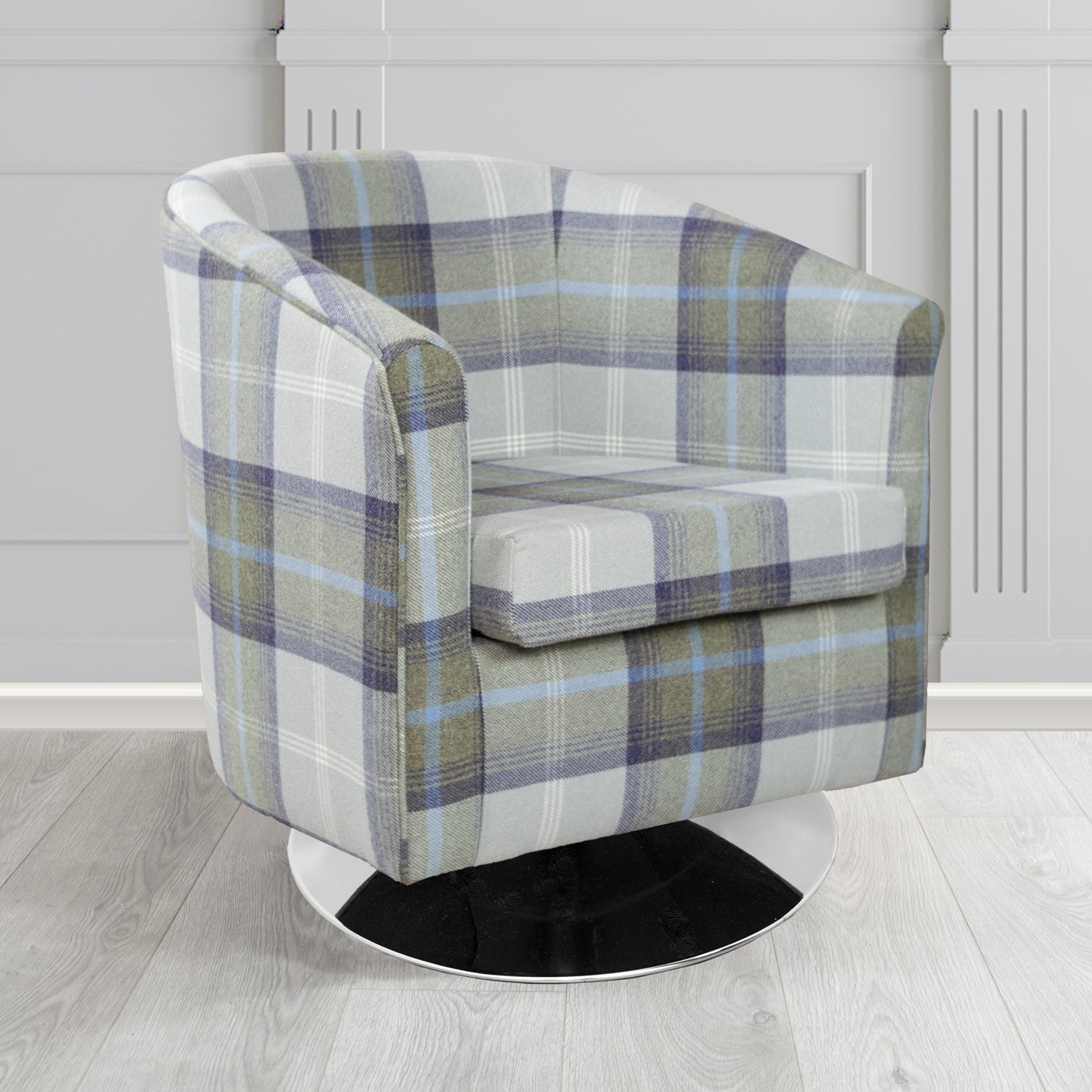 Tuscany Balmoral Oxford Blue Tartan Crib 5 Fabric Swivel Tub Chair - The Tub Chair Shop