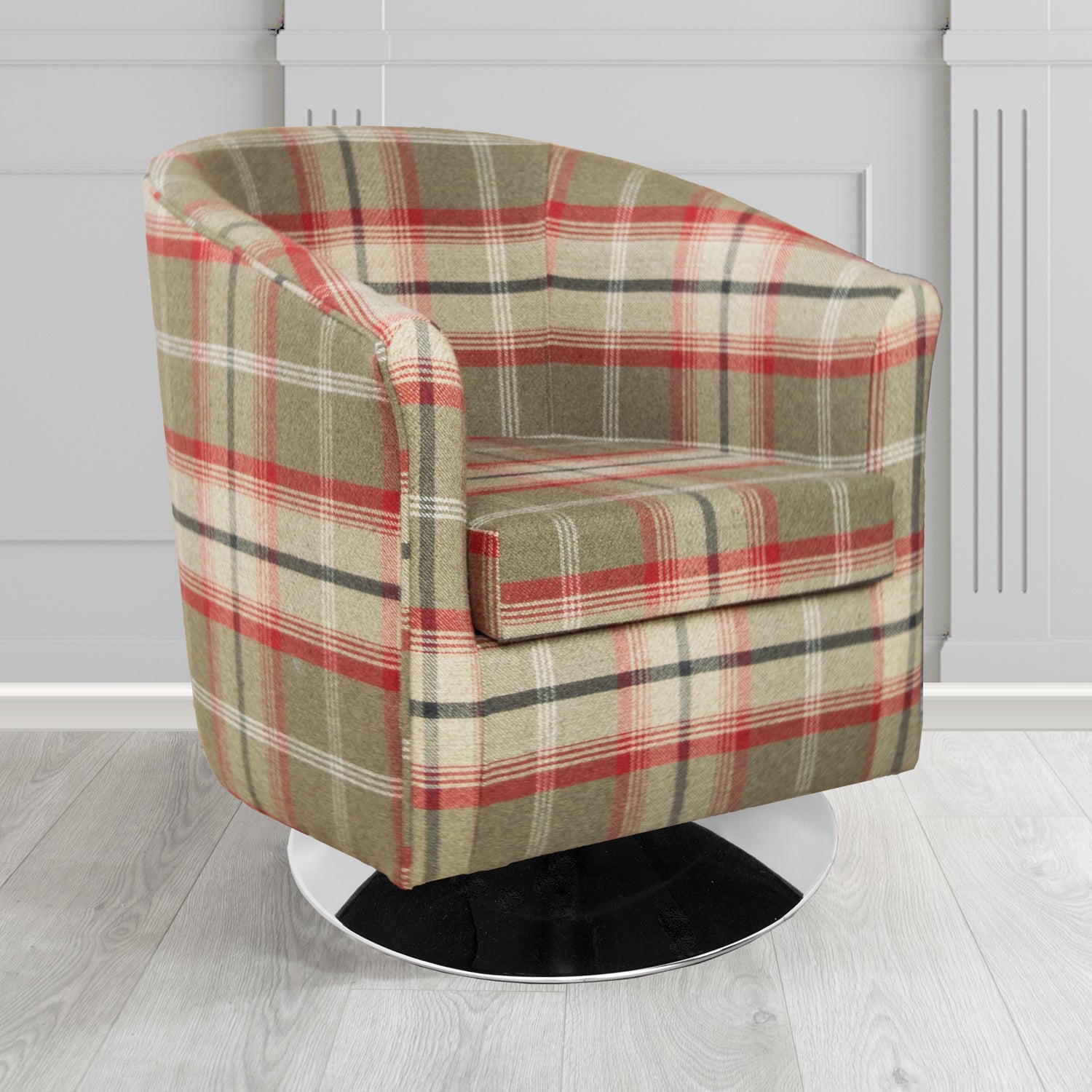 Tuscany Balmoral Rosso Tartan Crib 5 Fabric Swivel Tub Chair - The Tub Chair Shop