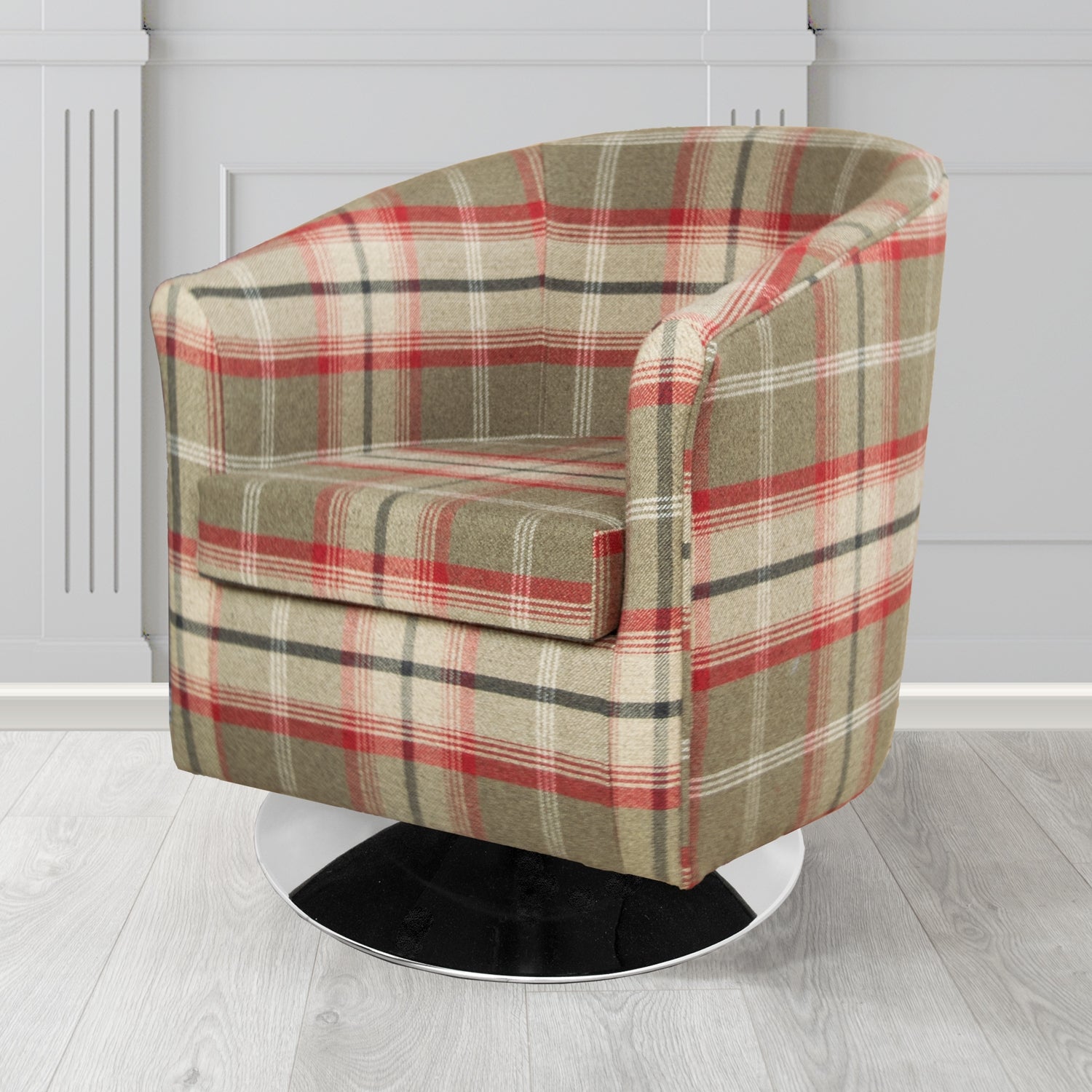Tuscany Balmoral Rosso Tartan Crib 5 Fabric Swivel Tub Chair - The Tub Chair Shop