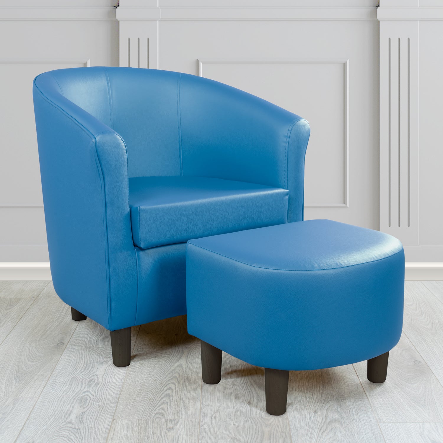 Express Tuscany Blue DBL Faux Leather Tub Chair with Footstool Set (6541294141482)