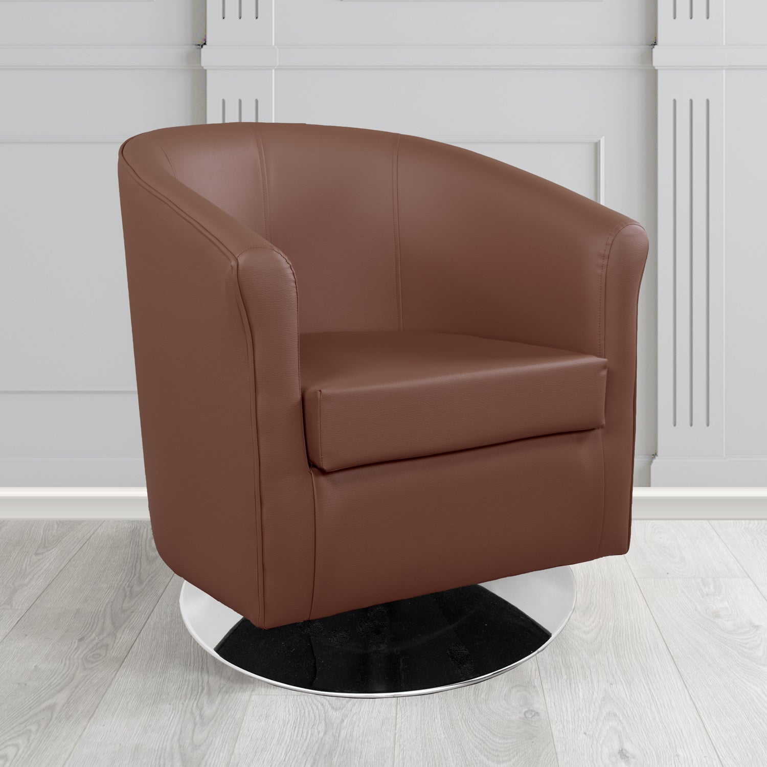 Tuscany Brown Faux Leather Swivel Tub Chair (4343480680490)