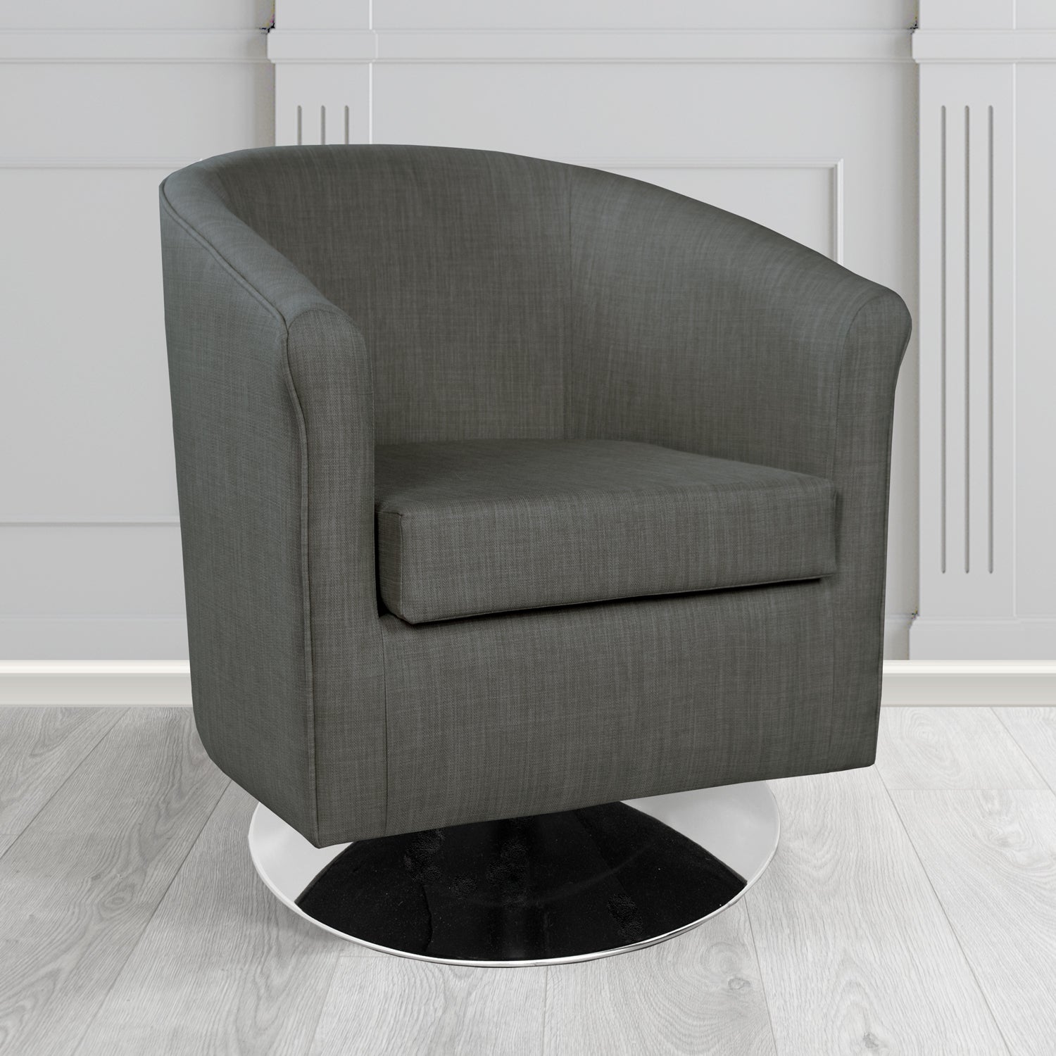 Tuscany Charles Charcoal Plain Linen Fabric Swivel Tub Chair - The Tub Chair Shop