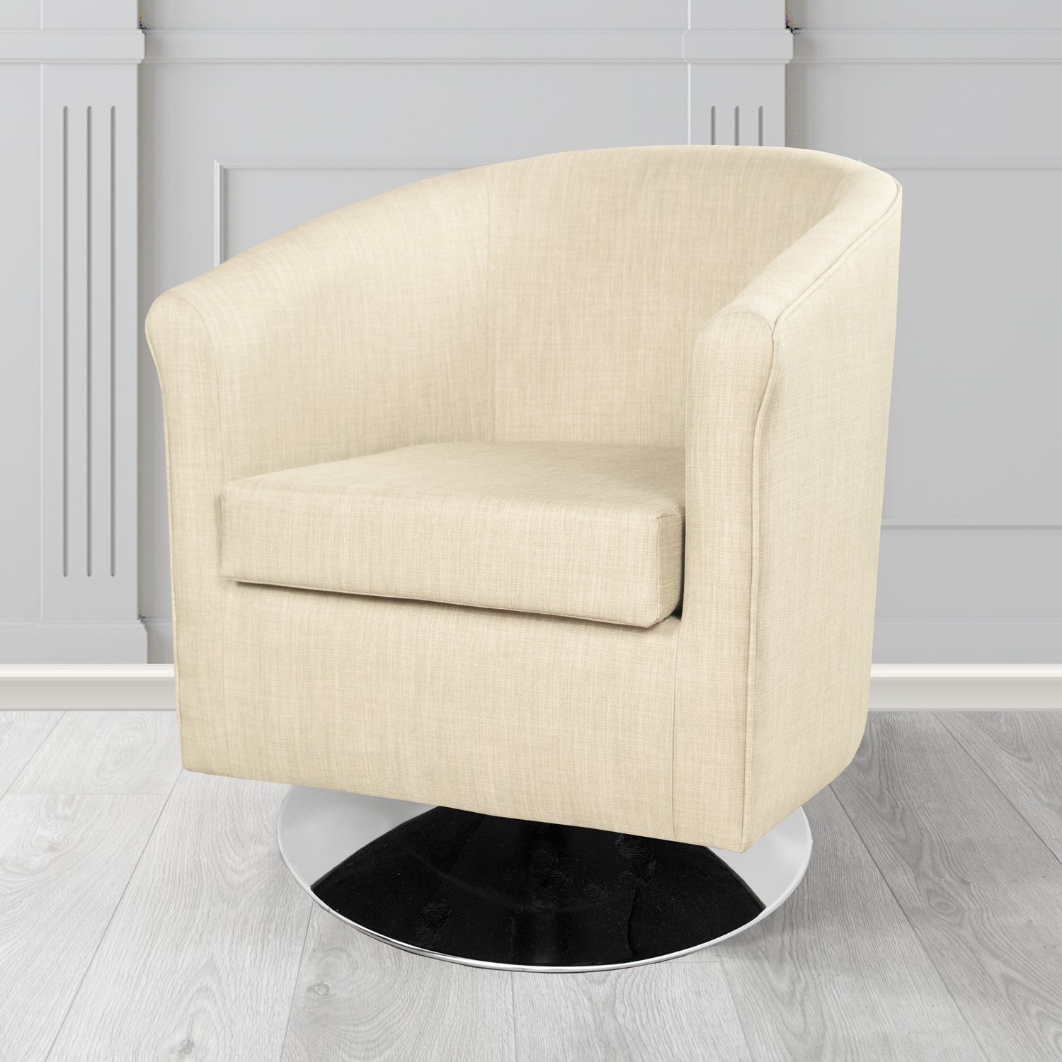 Tuscany Charles Cream Plain Linen Fabric Swivel Tub Chair - The Tub Chair Shop
