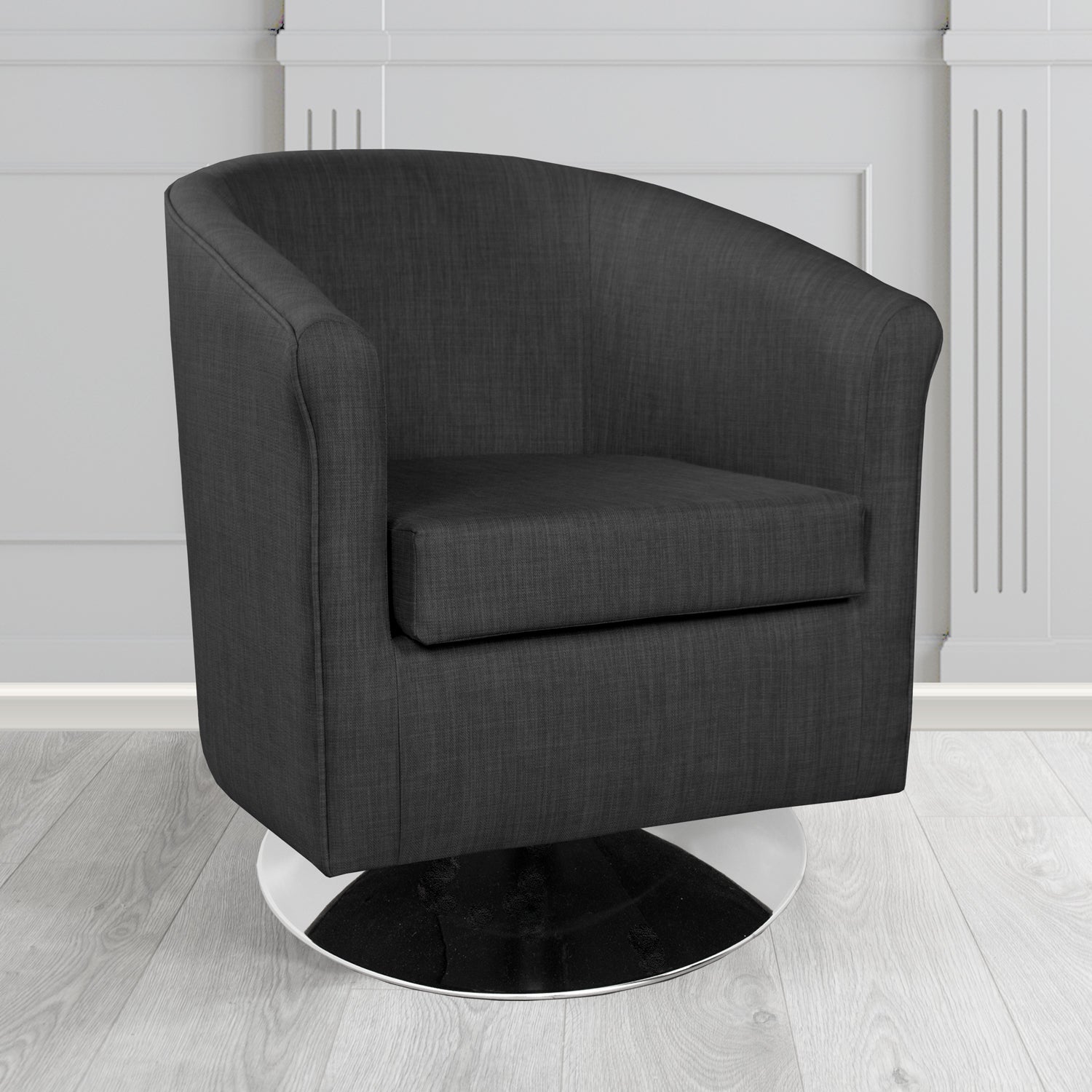 Tuscany Charles Ebony Plain Linen Fabric Swivel Tub Chair - The Tub Chair Shop