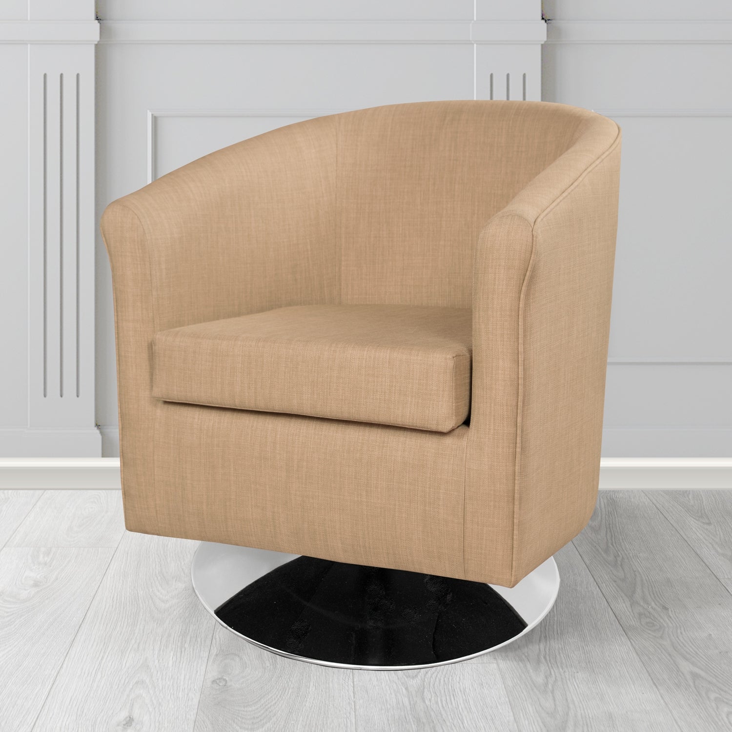 Tuscany Charles Honey Plain Linen Fabric Swivel Tub Chair - The Tub Chair Shop