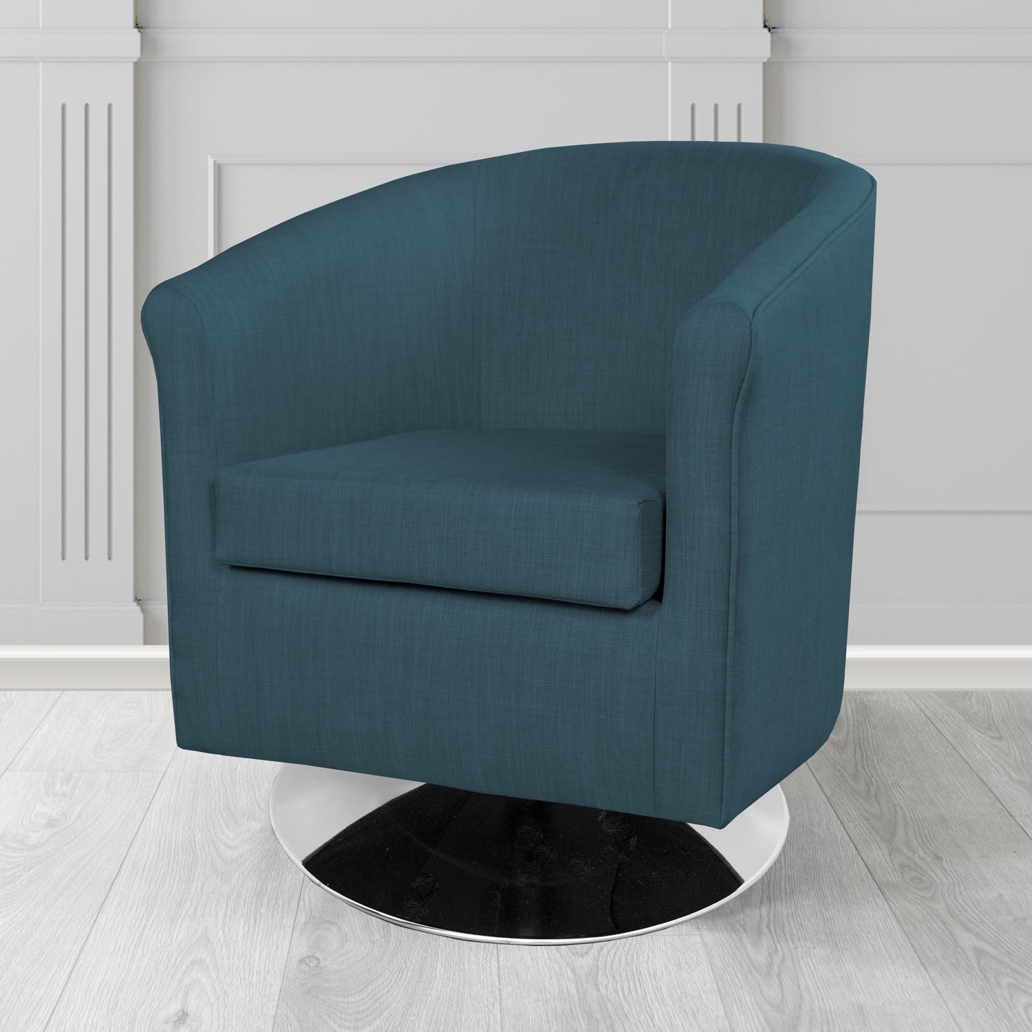 Tuscany Charles Midnight Plain Linen Fabric Swivel Tub Chair - The Tub Chair Shop