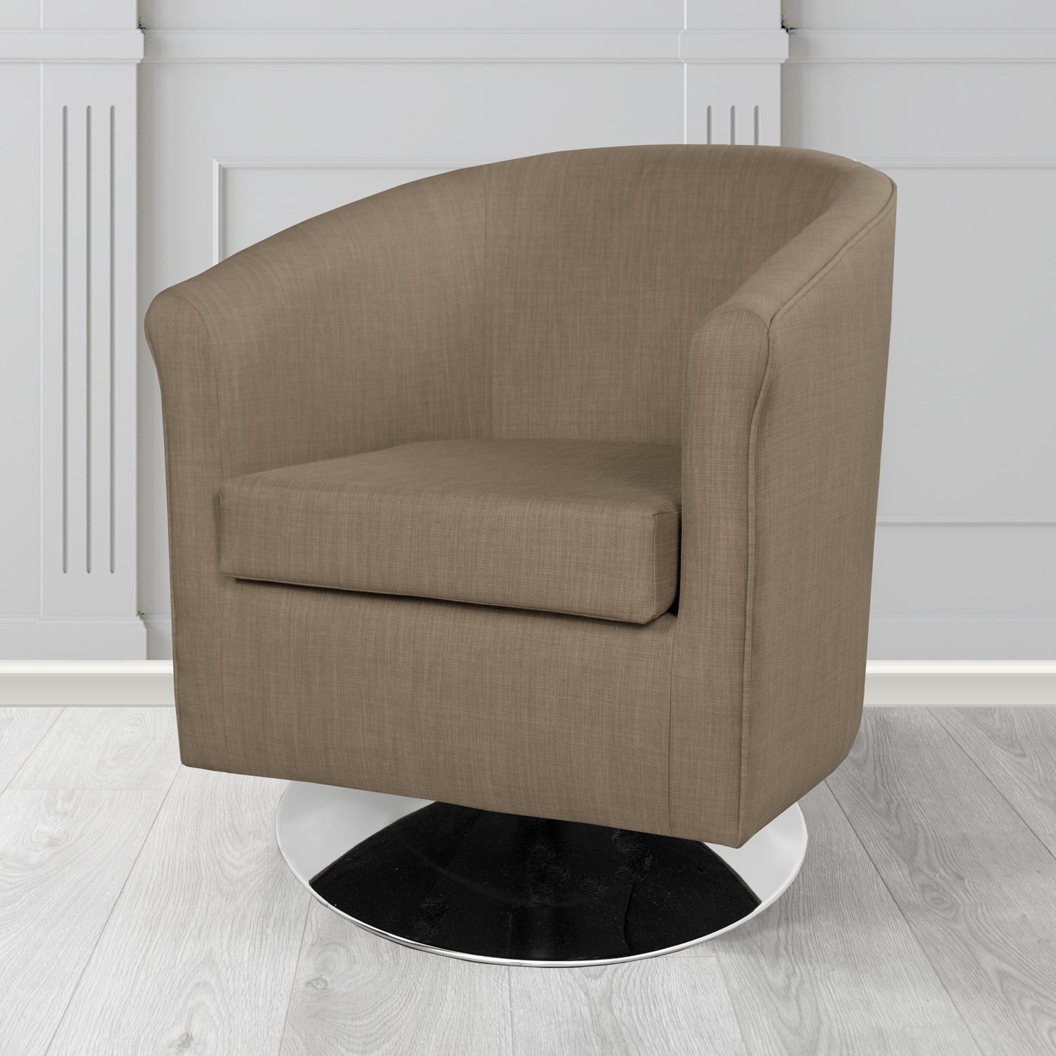Tuscany Charles Nutmeg Plain Linen Fabric Swivel Tub Chair - The Tub Chair Shop