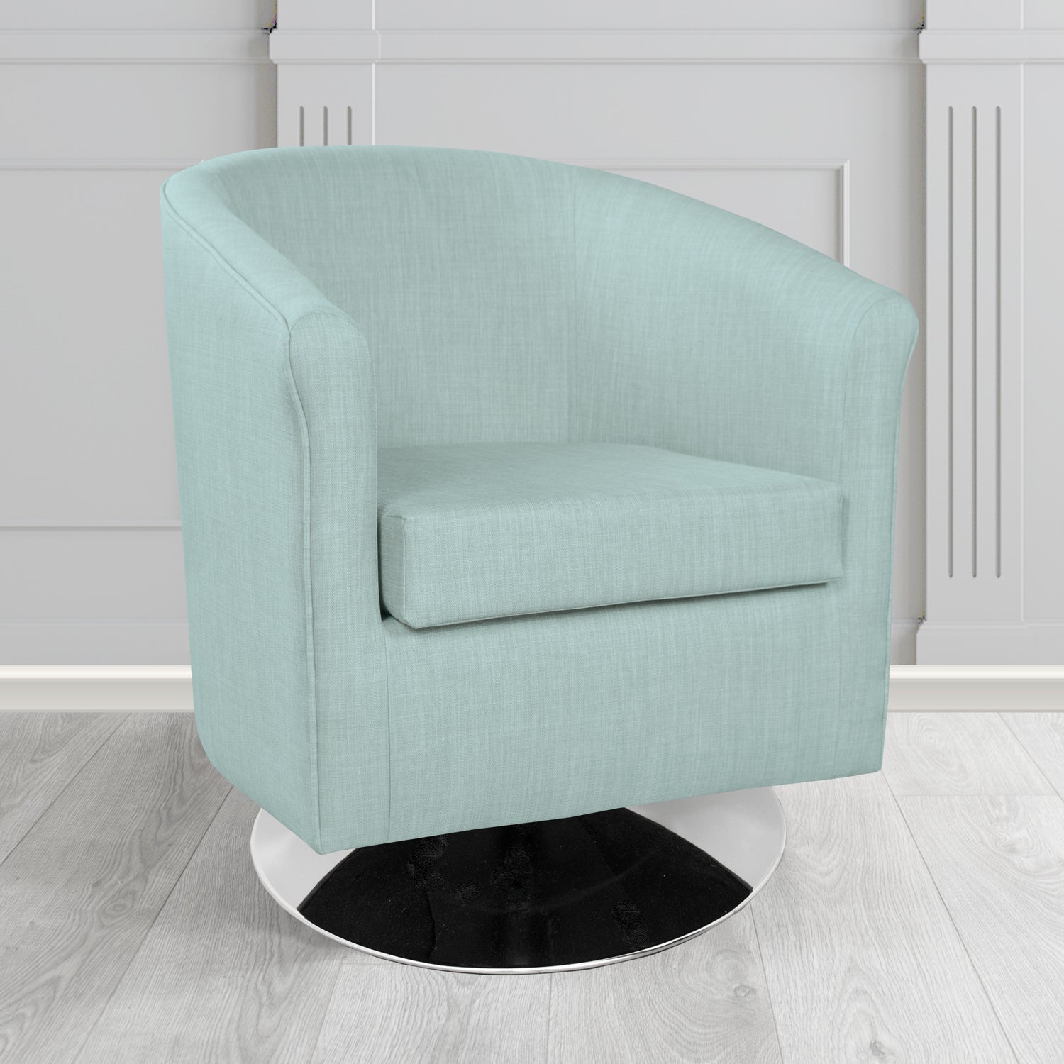 Tuscany Charles Sky Plain Linen Fabric Swivel Tub Chair - The Tub Chair Shop