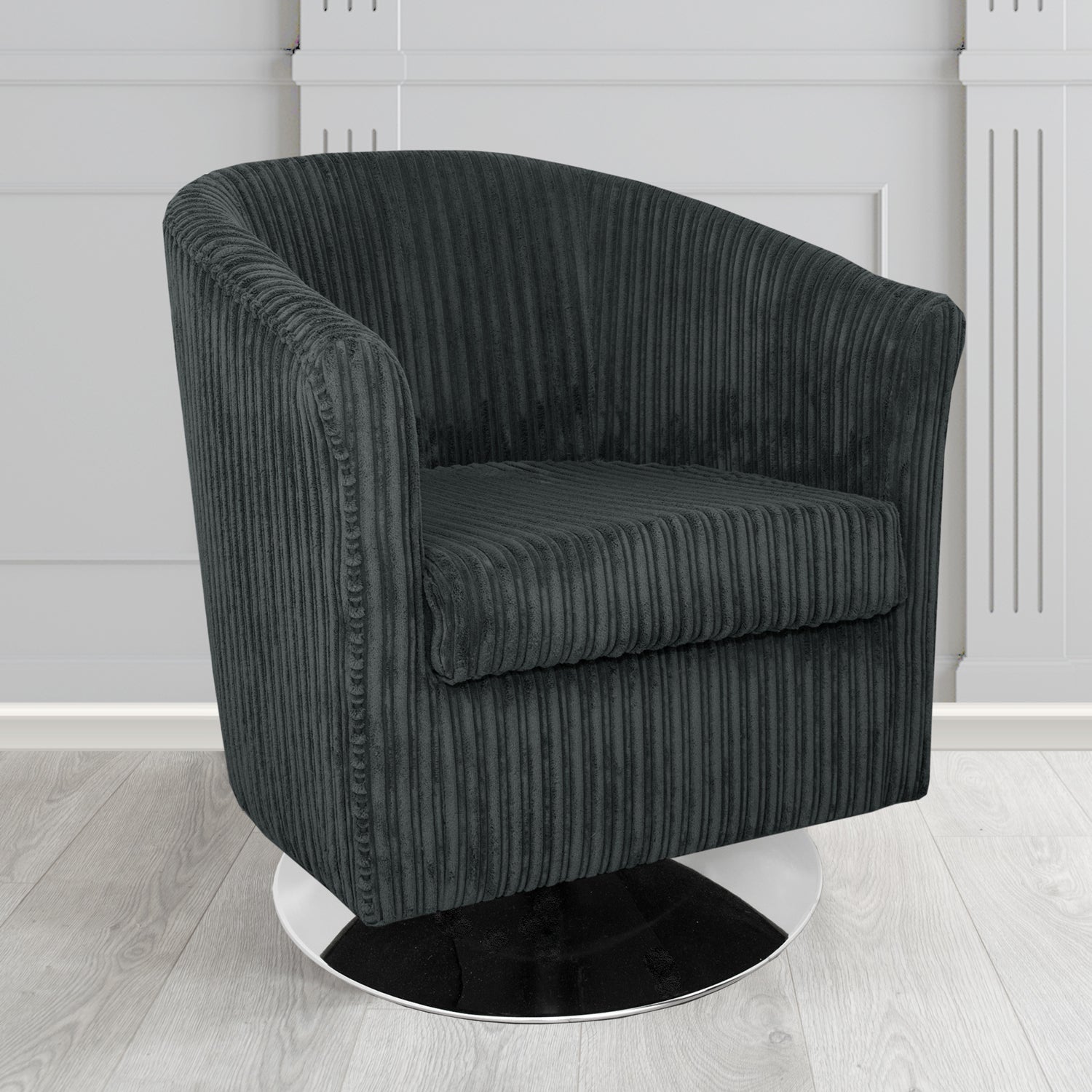 Tuscany Conway Black Plain Texture Fabric Swivel Tub Chair (6581744697386)