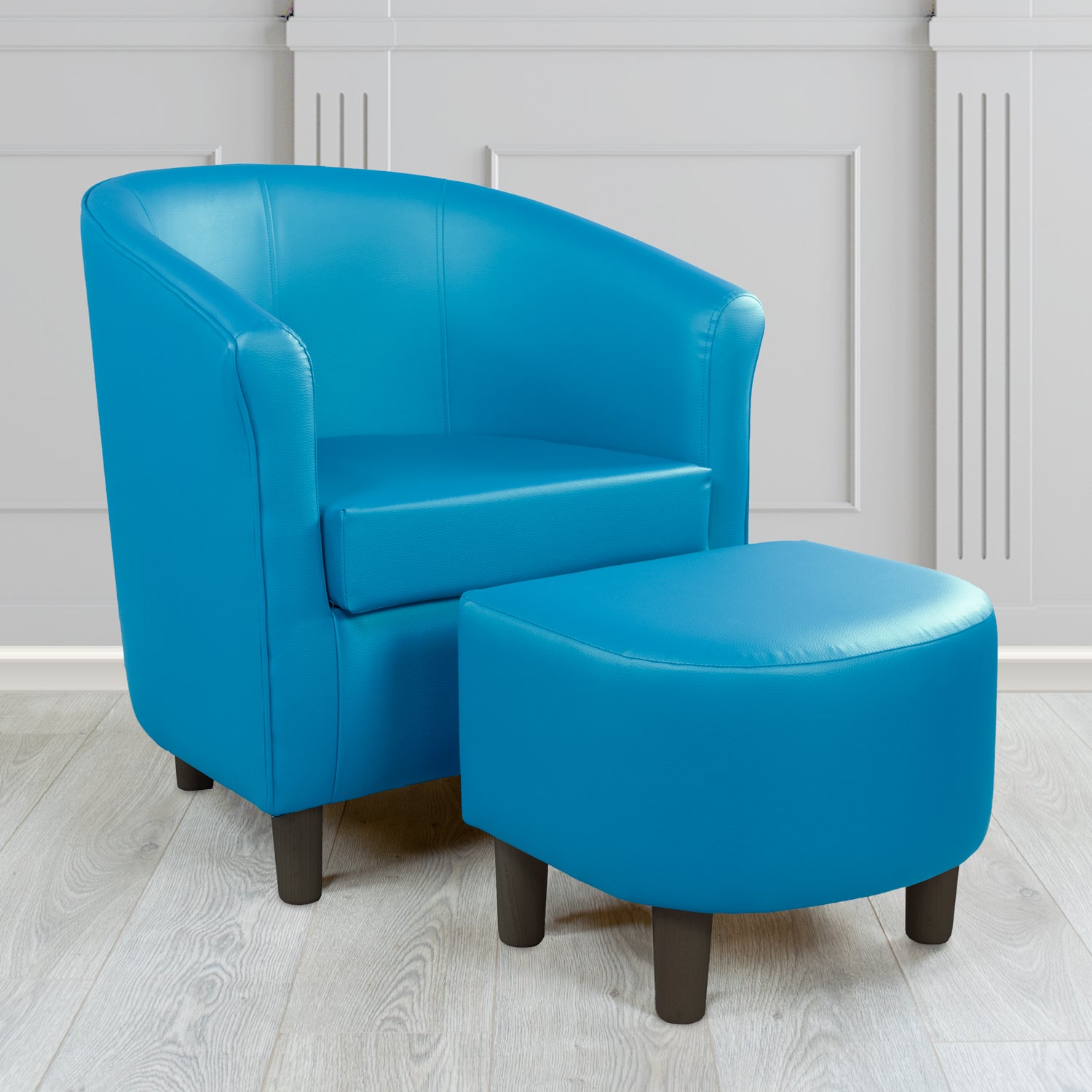 Express Tuscany Electric Blue DN Faux Leather Tub Chair with Footstool Set (6541298073642)