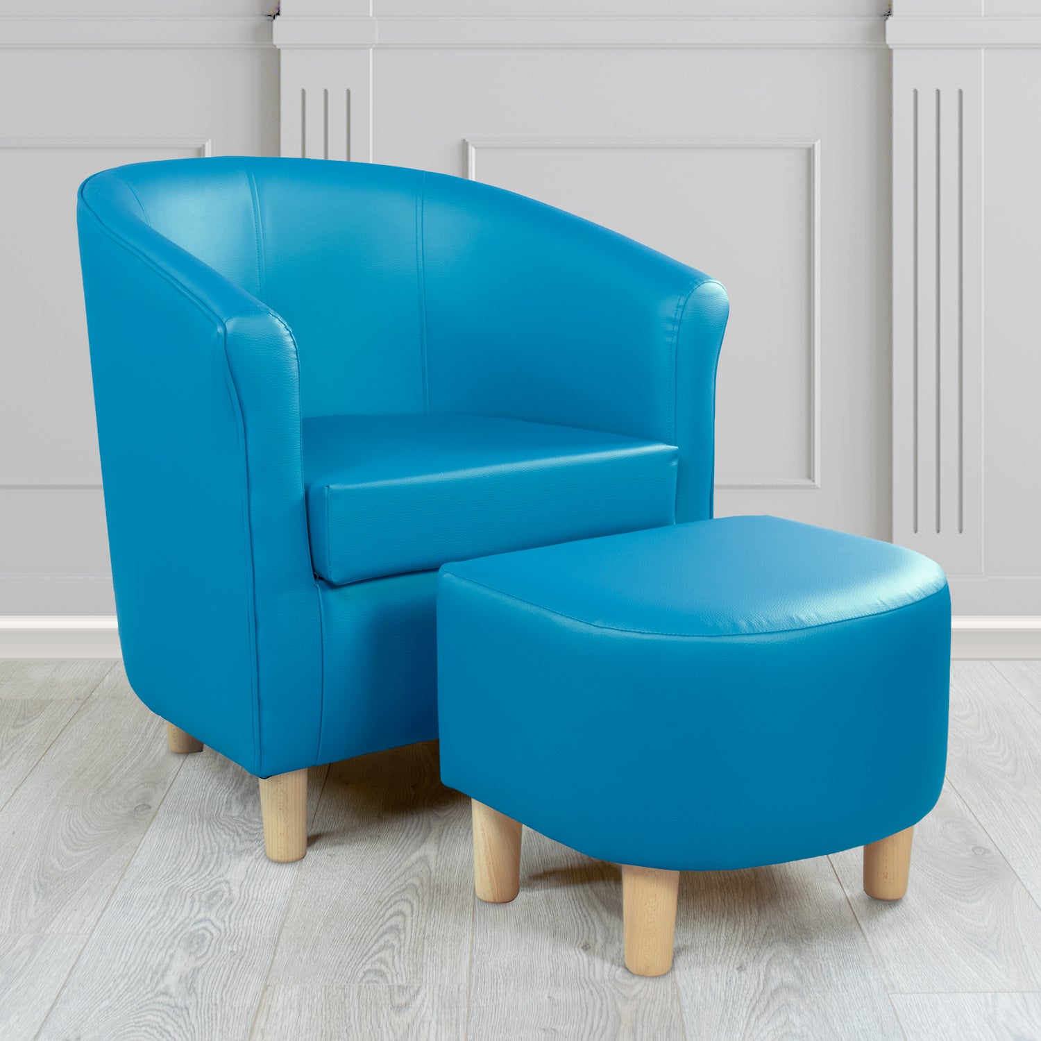Express Tuscany Electric Blue DN Faux Leather Tub Chair with Footstool Set (6541298073642)