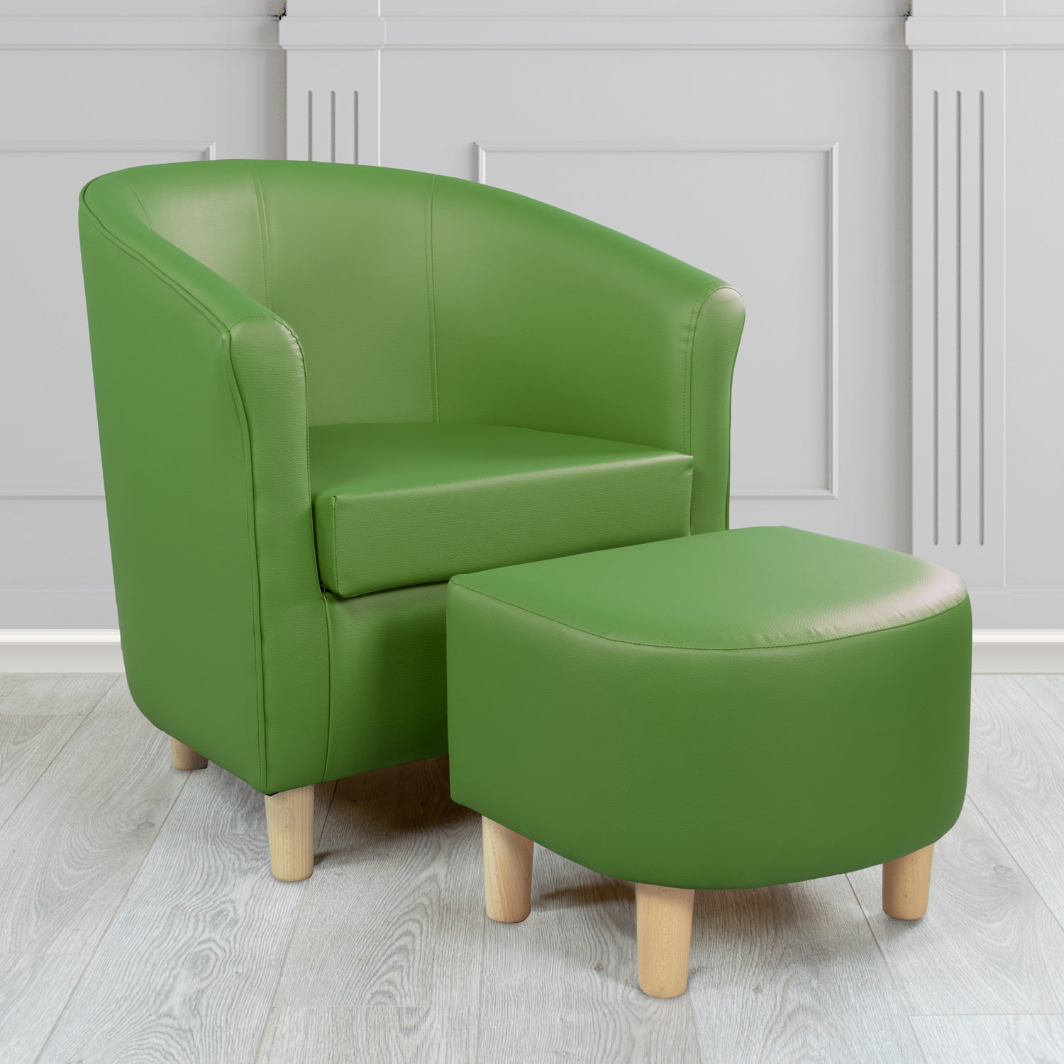 Express Tuscany Green DZE Faux Leather Tub Chair with Footstool Set (6541298565162)