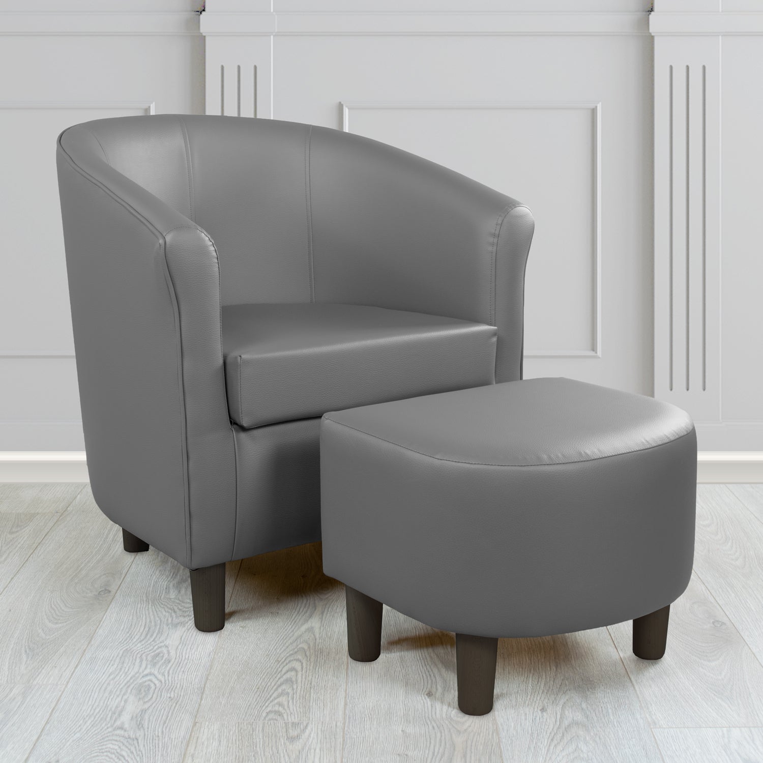 Express Tuscany Grey DSZ Faux Leather Tub Chair with Footstool Set (6541302005802)