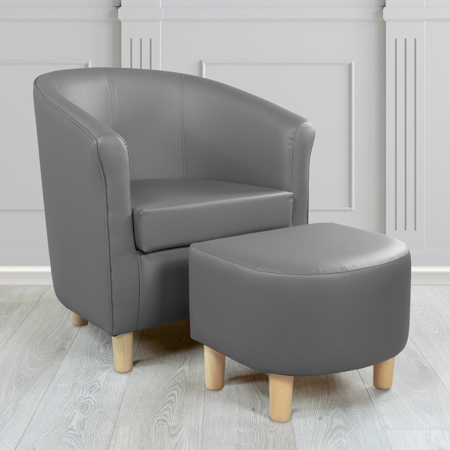 Express Tuscany Grey DSZ Faux Leather Tub Chair with Footstool Set (6541302005802)