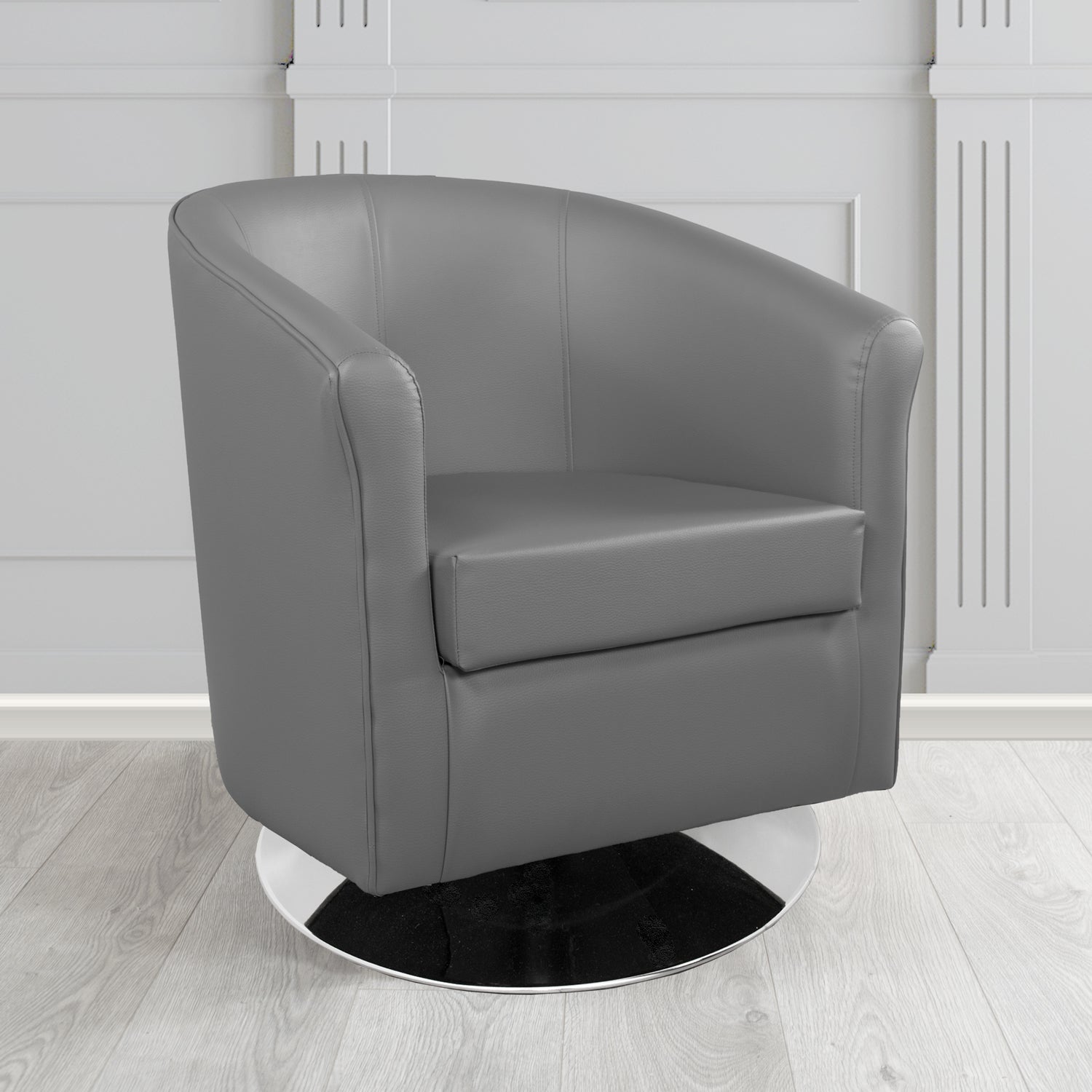 Tuscany Grey Faux Leather Swivel Tub Chair (4343481106474)