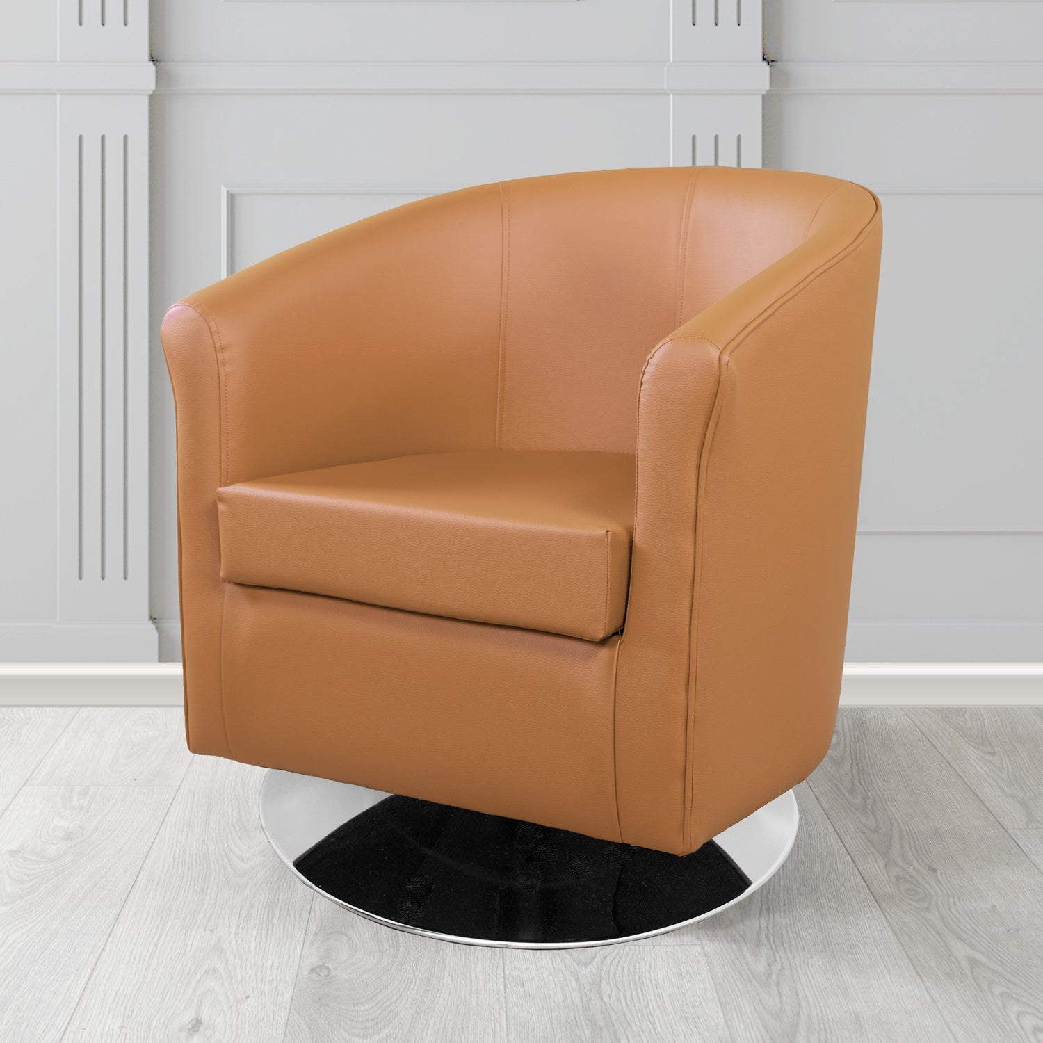 Tuscany Just Colour Fudge Crib 5 Faux Leather Swivel Tub Chair - The Tub Chair Shop