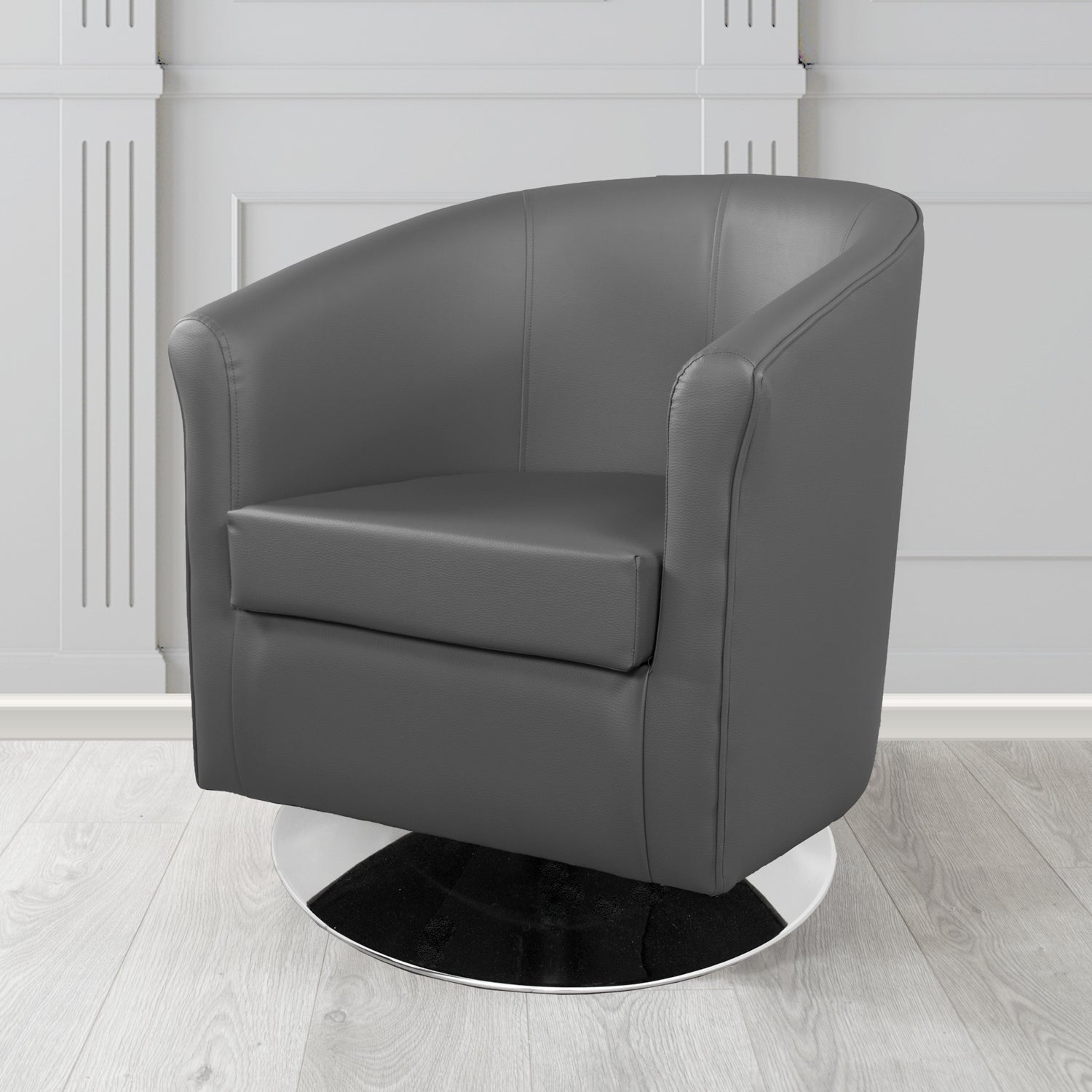 Tuscany Just Colour Gunmetal Grey Crib 5 Faux Leather Swivel Tub Chair - The Tub Chair Shop