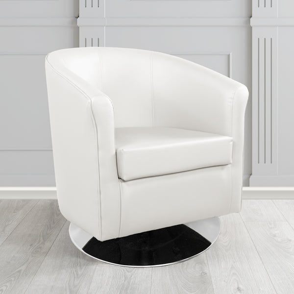 White leather swivel shop barrel chair