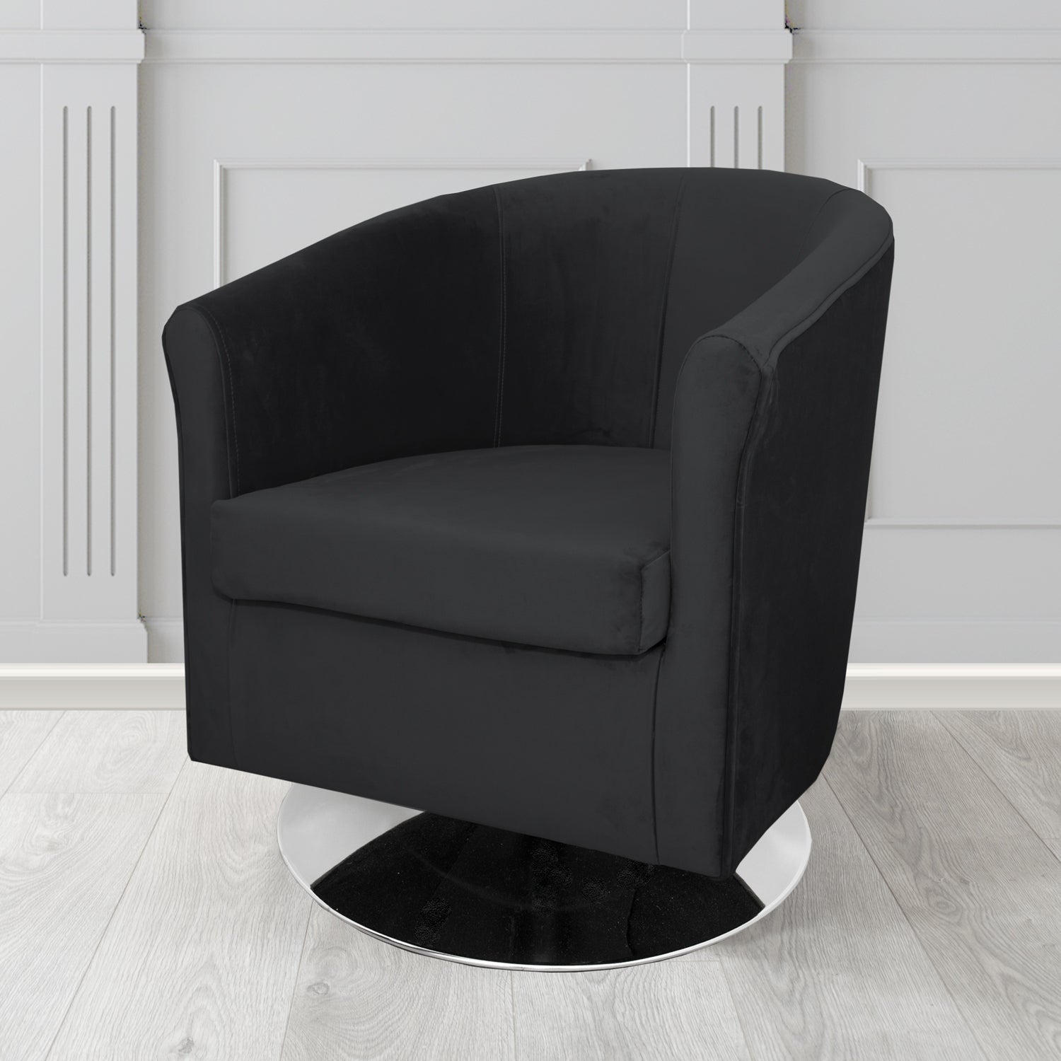 Tuscany Monaco Black Plush Velvet Fabric Swivel Tub Chair (6589862477866)