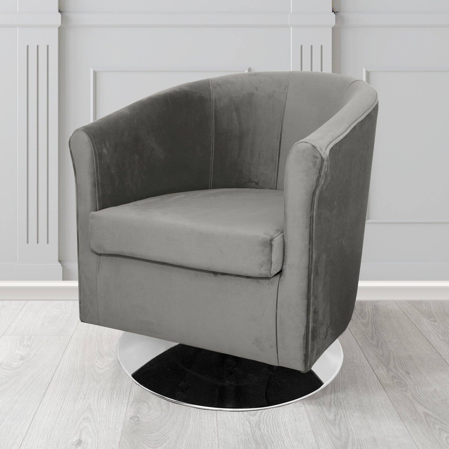 Tuscany Monaco Charcoal Plush Velvet Fabric Swivel Tub Chair (6589863821354)