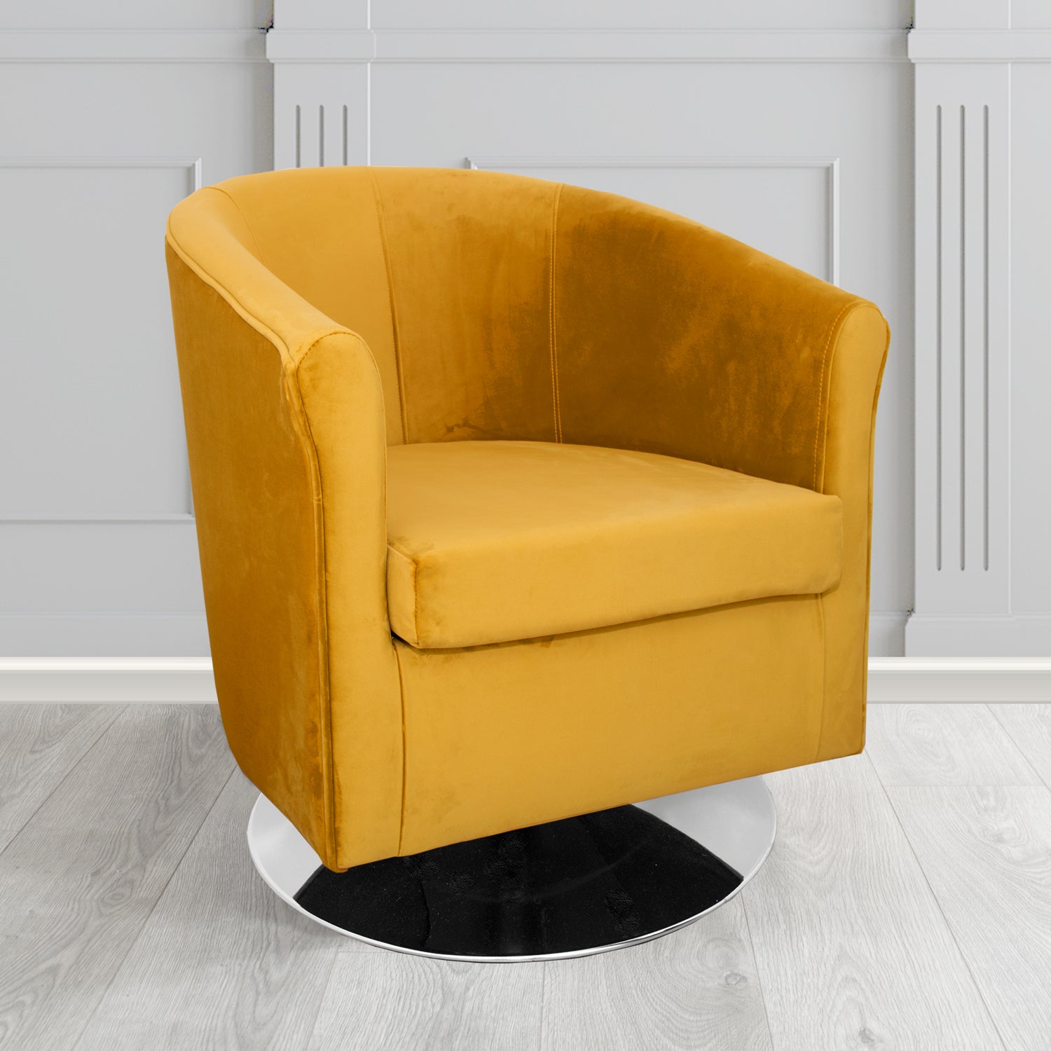 Tuscany Monaco Gold Plush Velvet Fabric Swivel Tub Chair (6589863854122)