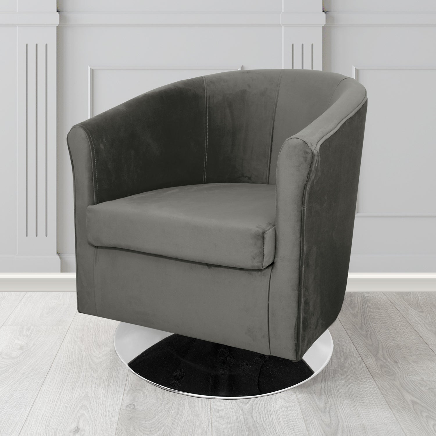 Tuscany Monaco Grey Plush Velvet Fabric Swivel Tub Chair (6589863985194)