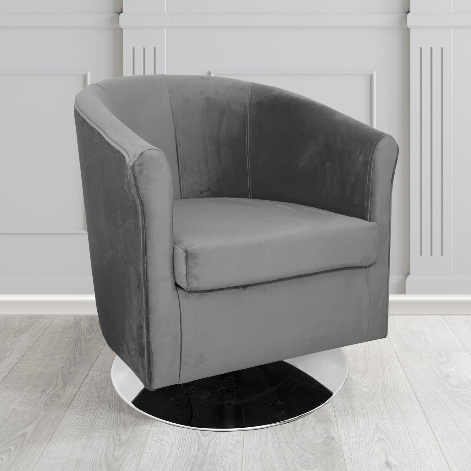 Tuscany Monaco Platinum Plush Velvet Fabric Swivel Tub Chair (6589864312874)