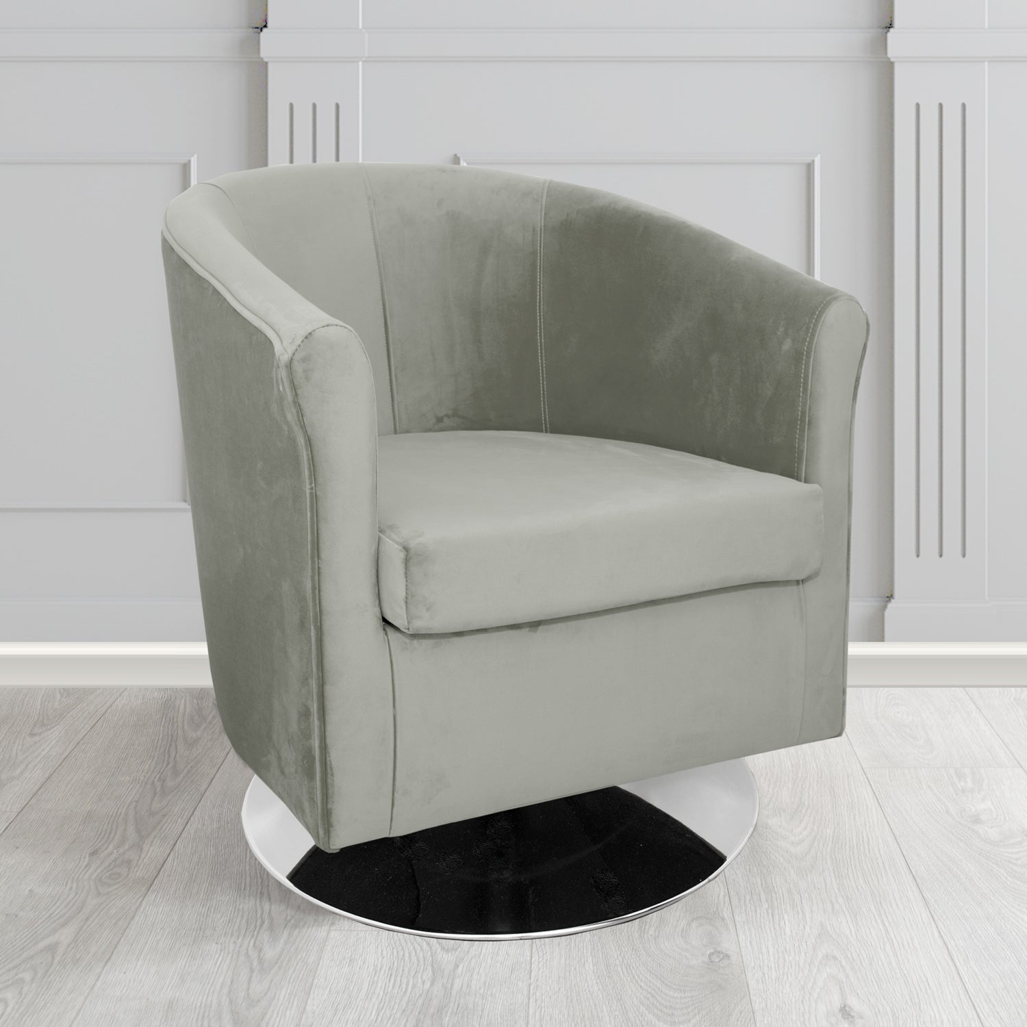 Tuscany Monaco Silver Plush Velvet Fabric Swivel Tub Chair (6589865492522)