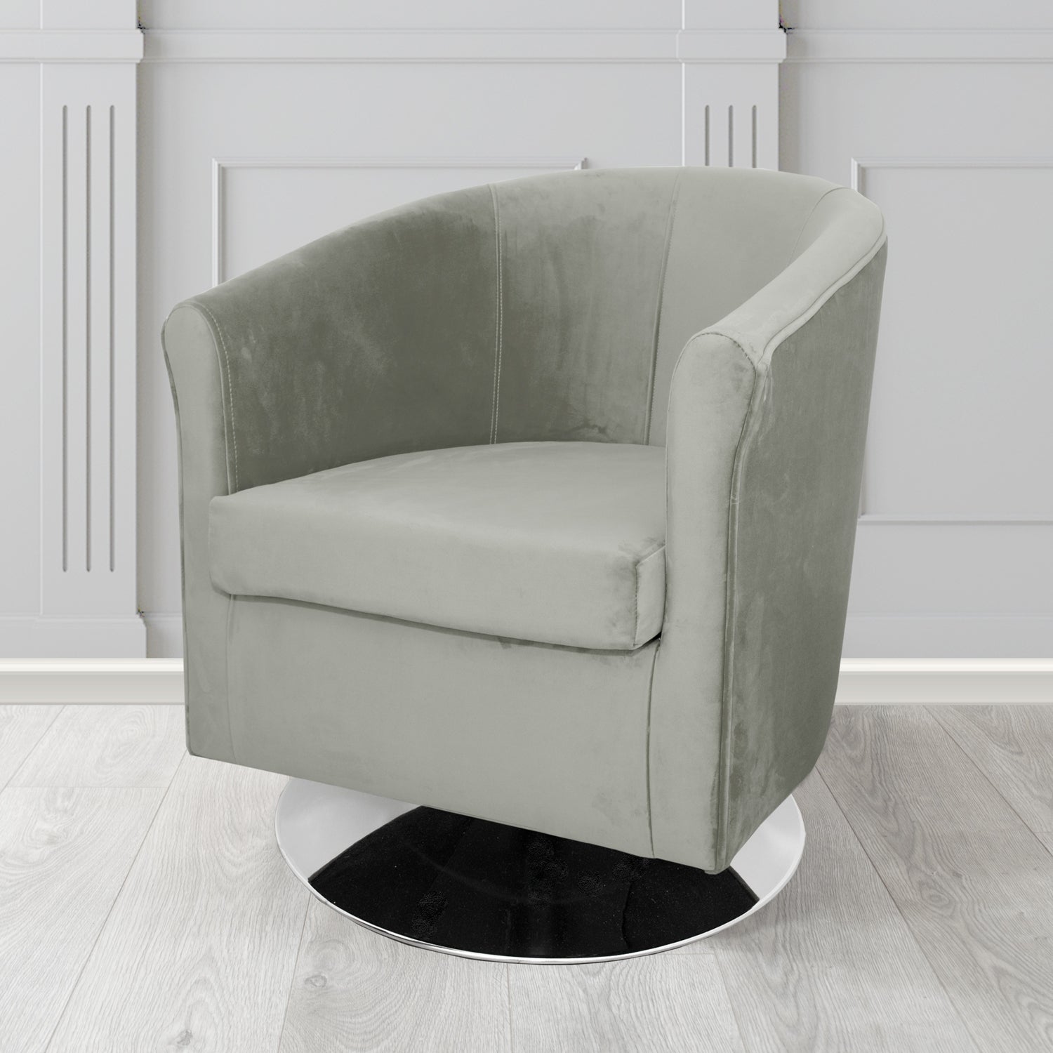 Tuscany Monaco Silver Plush Velvet Fabric Swivel Tub Chair (6589865492522)