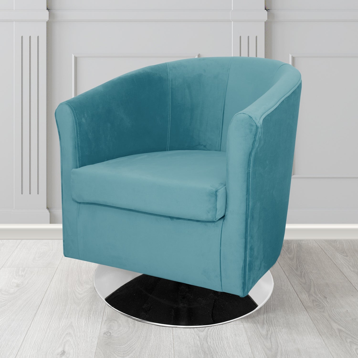 Tuscany Monaco Sky Plush Velvet Fabric Swivel Tub Chair (6589865558058)