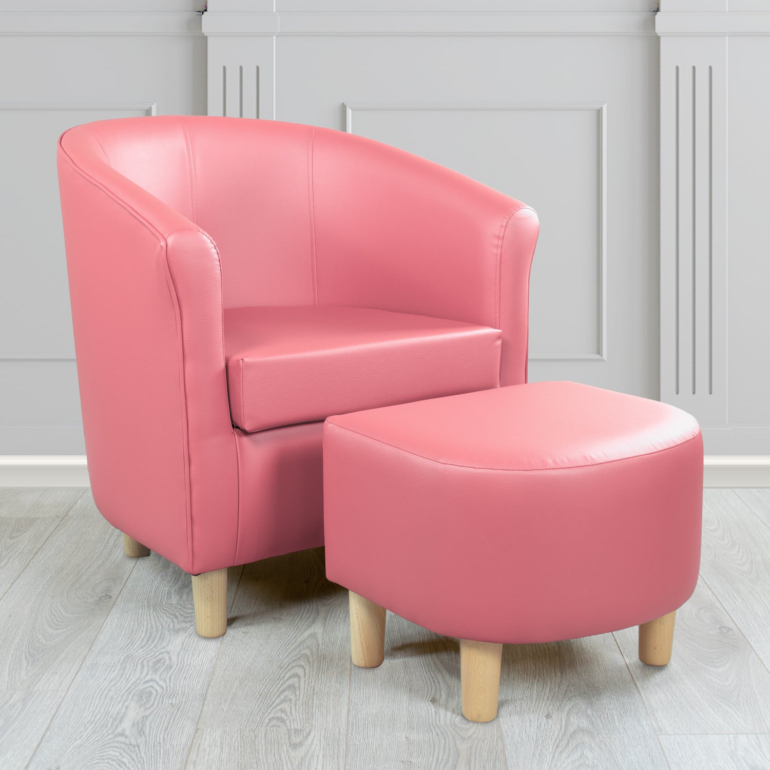 Express Tuscany Pink DR Faux Leather Tub Chair with Footstool Set (6541304725546)