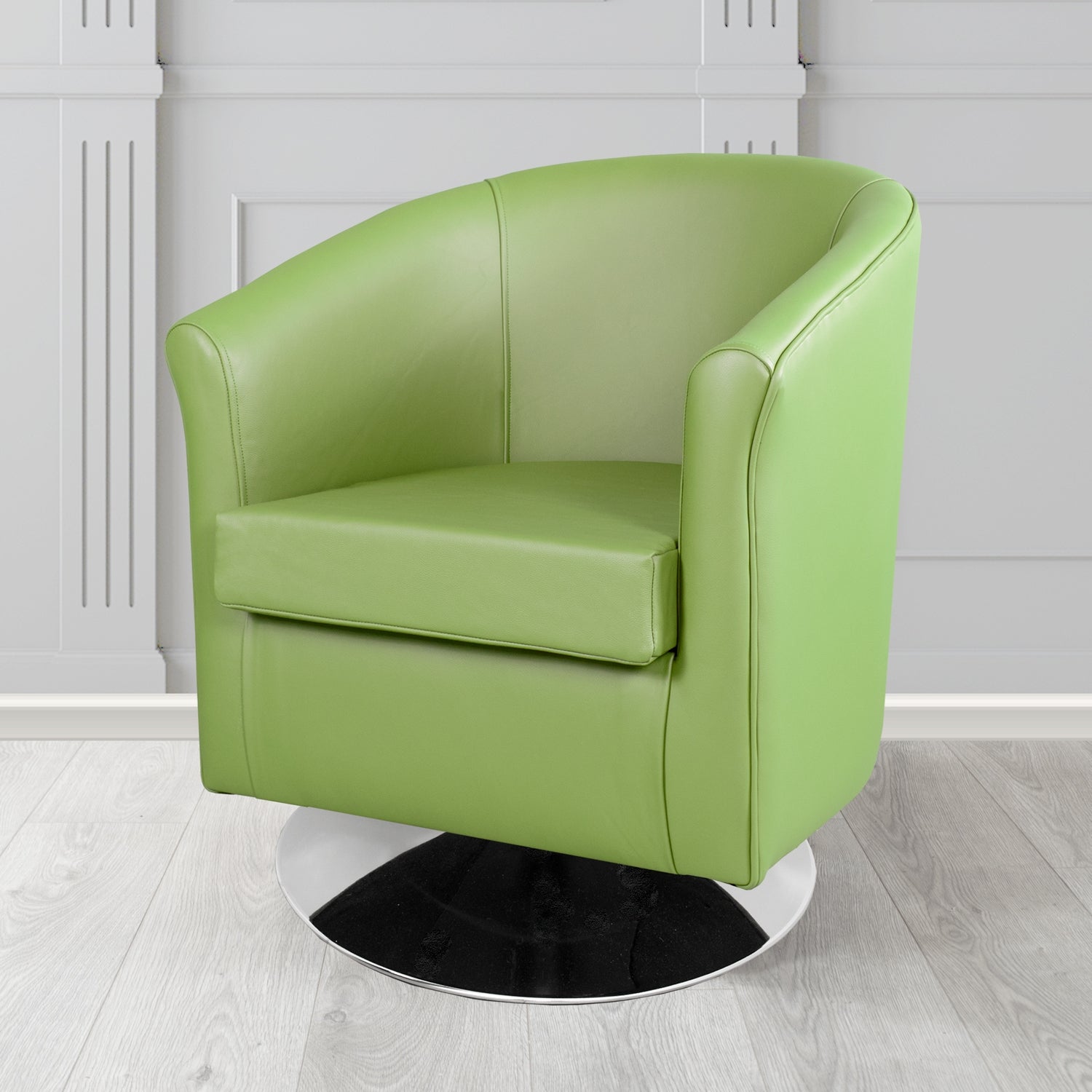 Tuscany Shelly Pea Green Crib 5 Genuine Leather Swivel Tub Chair - The Tub Chair Shop