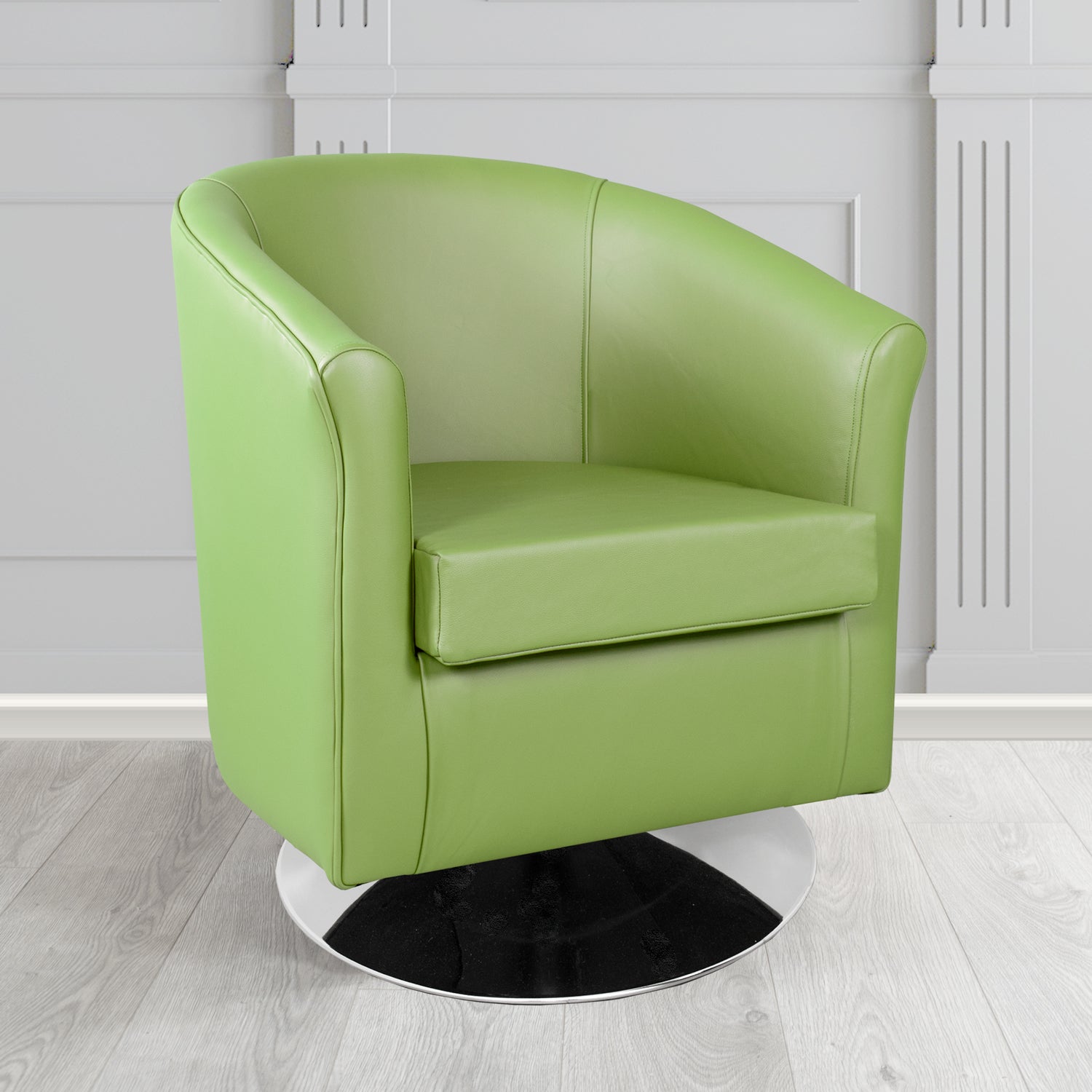 Tuscany Shelly Pea Green Crib 5 Genuine Leather Swivel Tub Chair - The Tub Chair Shop