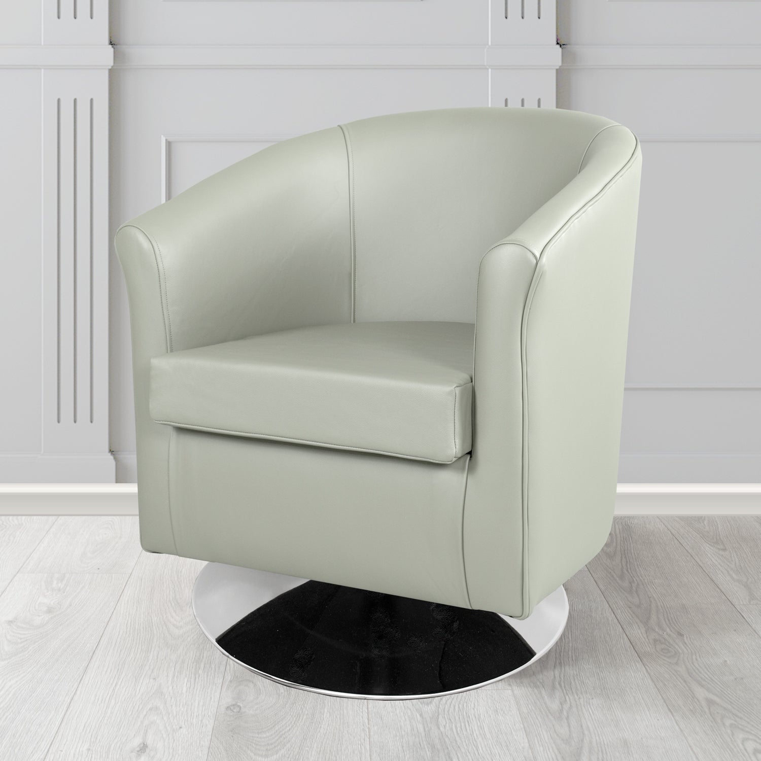 Tuscany Shelly Silver Grey Crib 5 Genuine Leather Swivel Tub Chair - The Tub Chair Shop