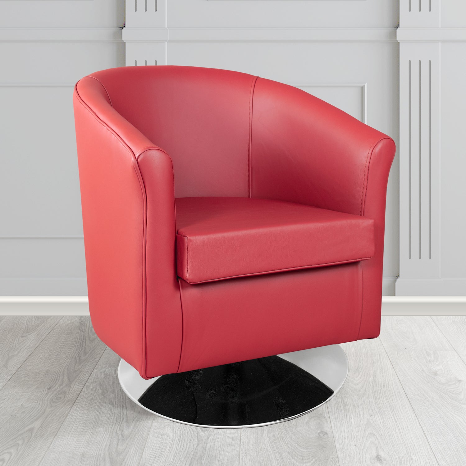 Tuscany Shelly Velvet Red Crib 5 Genuine Leather Swivel Tub Chair - The Tub Chair Shop