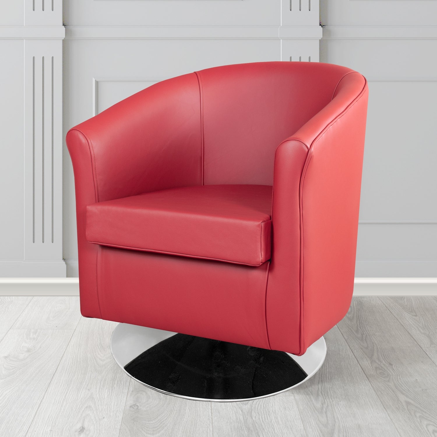 Tuscany Shelly Velvet Red Crib 5 Genuine Leather Swivel Tub Chair - The Tub Chair Shop