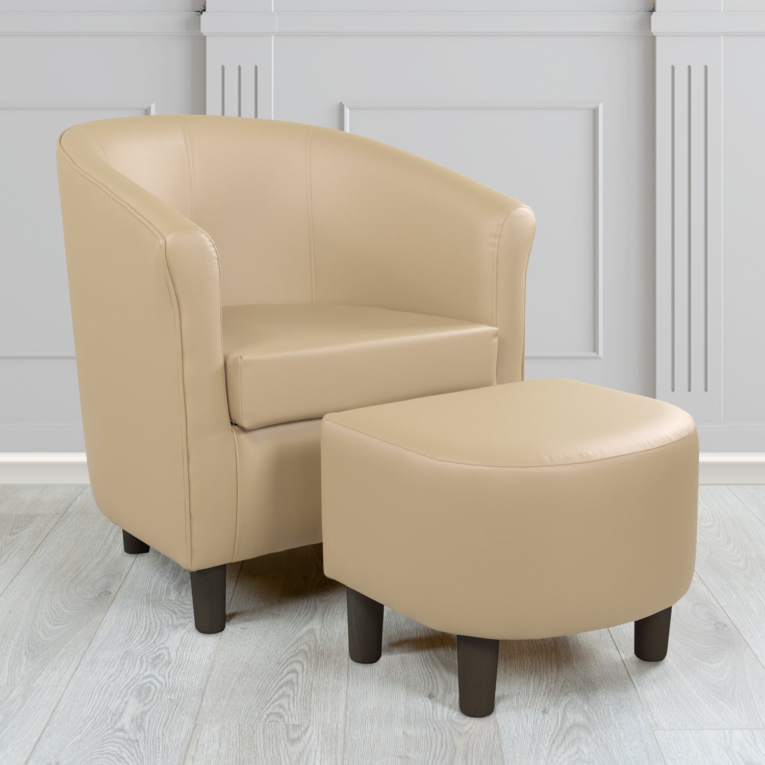 Tuscany Just Colour Almond Faux Leather Tub Chair with Dee Footstool Set - The Tub Chair Shop