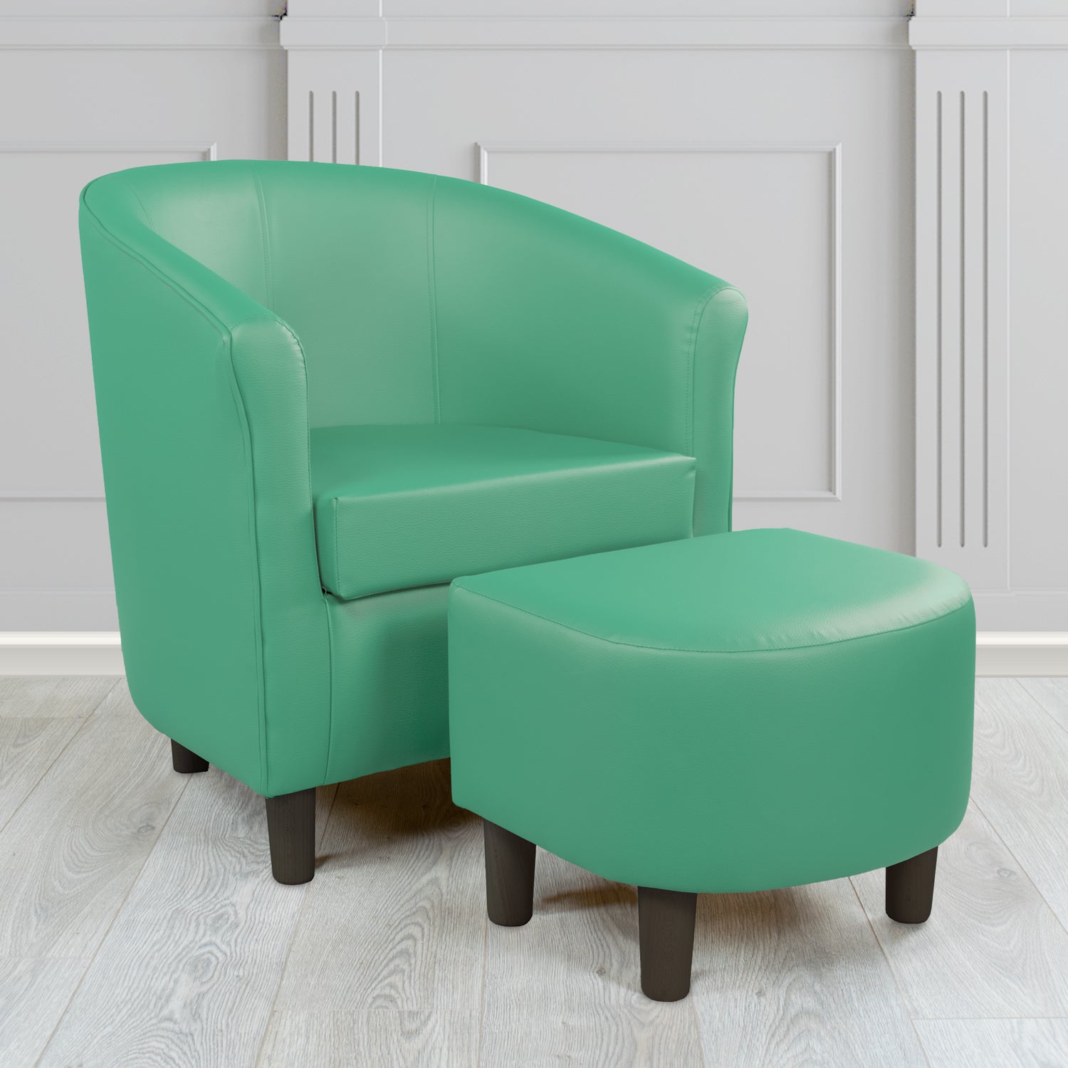 Tuscany Just Colour Applemint Faux Leather Tub Chair with Dee Footstool Set - The Tub Chair Shop