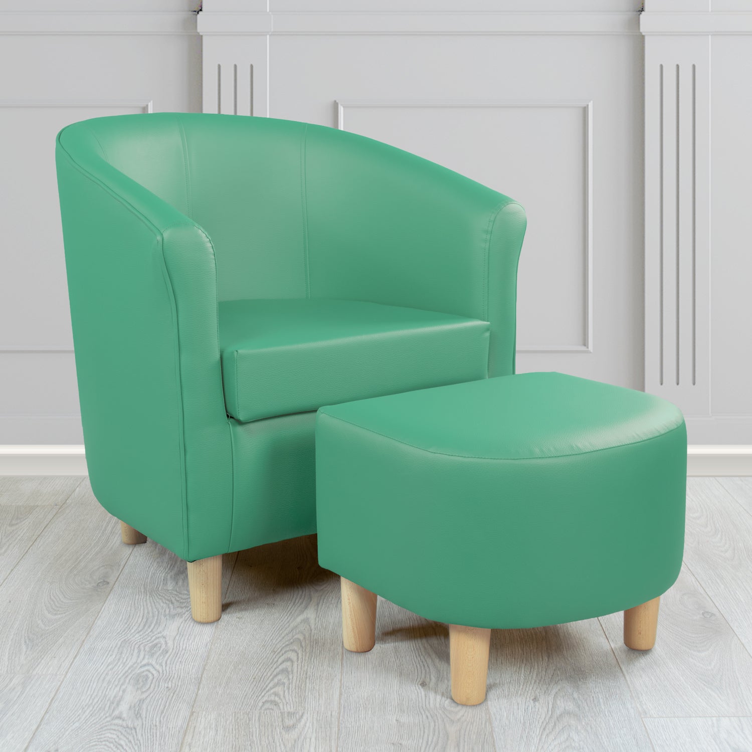 Tuscany Just Colour Applemint Faux Leather Tub Chair with Dee Footstool Set - The Tub Chair Shop