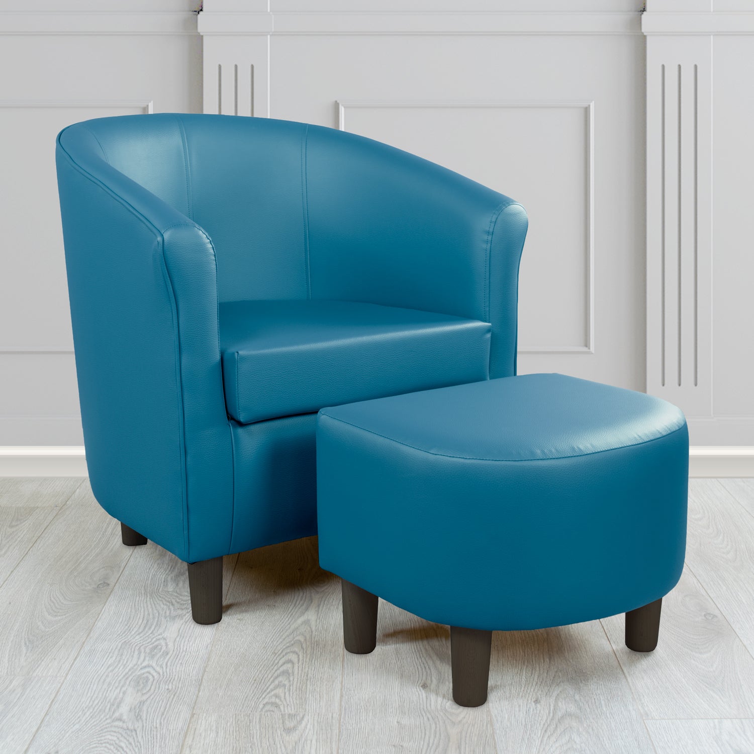 Tuscany Just Colour Aquamarine Faux Leather Tub Chair with Dee Footstool Set - The Tub Chair Shop