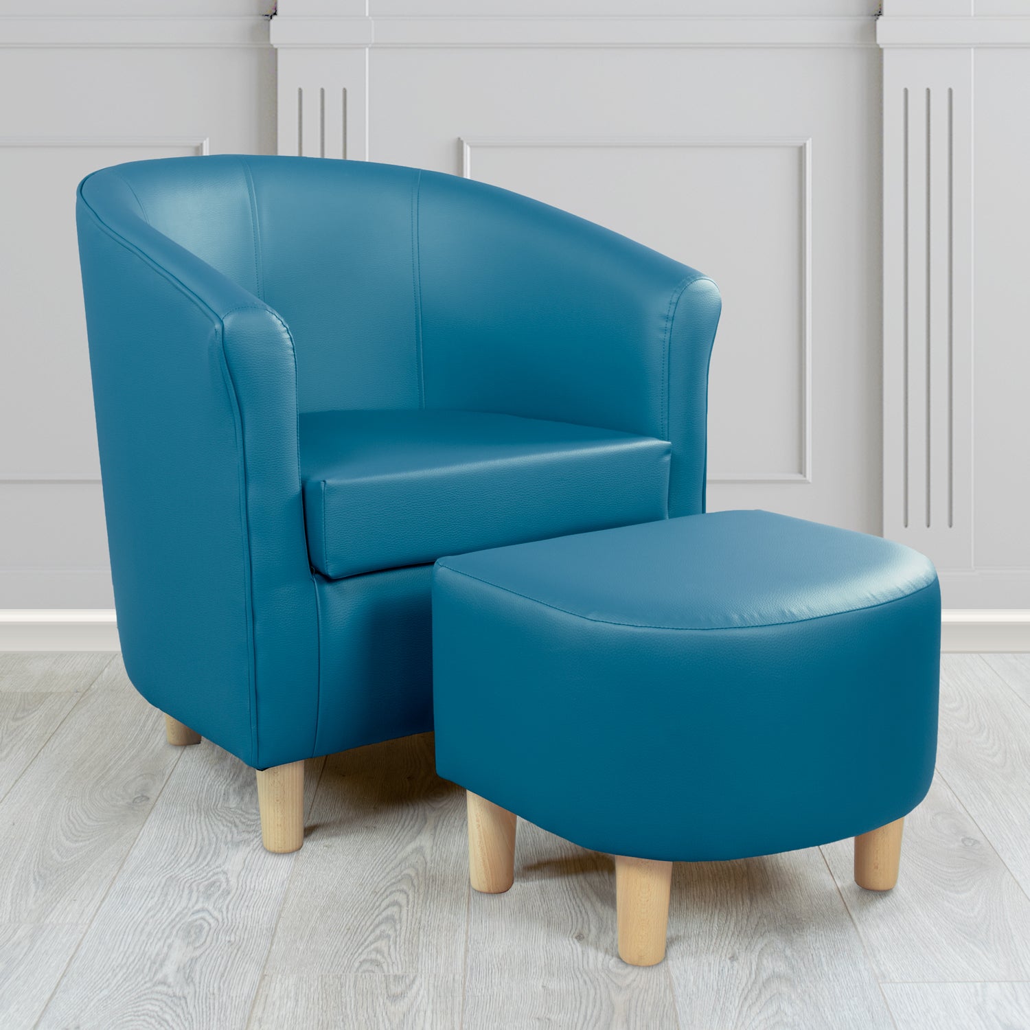 Tuscany Just Colour Aquamarine Faux Leather Tub Chair with Dee Footstool Set - The Tub Chair Shop