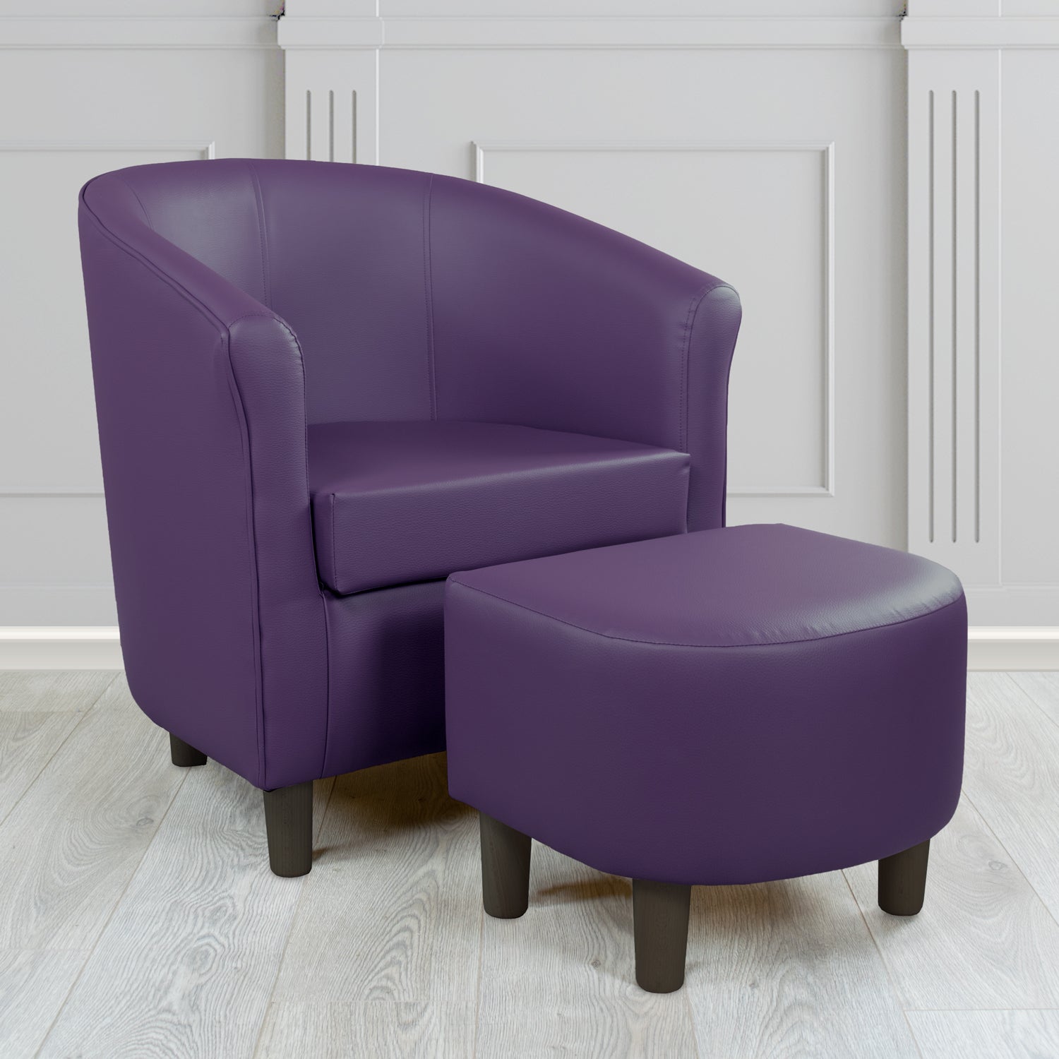 Tuscany Just Colour Blackberry Faux Leather Tub Chair with Dee Footstool Set - The Tub Chair Shop