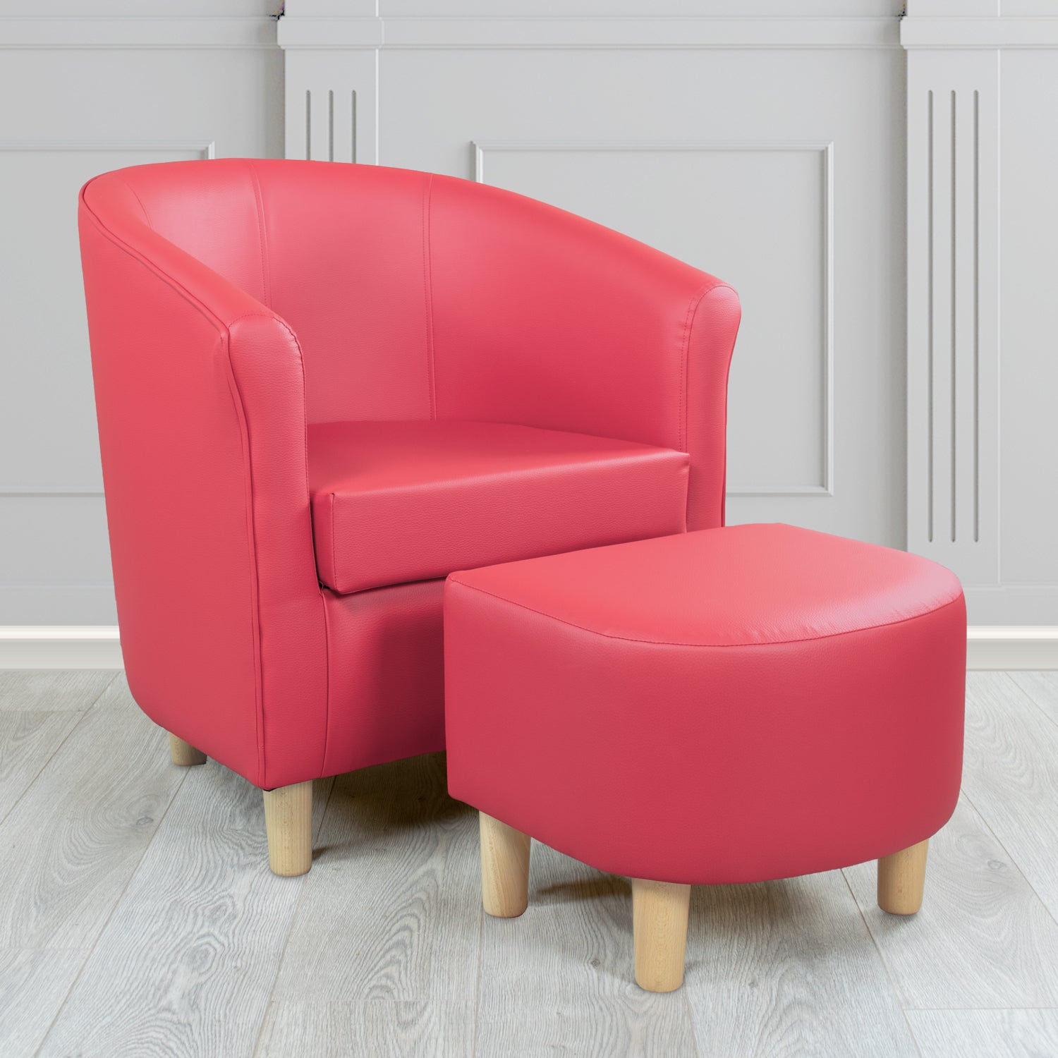Tuscany Just Colour Bubblegum Faux Leather Tub Chair with Dee Footstool Set - The Tub Chair Shop