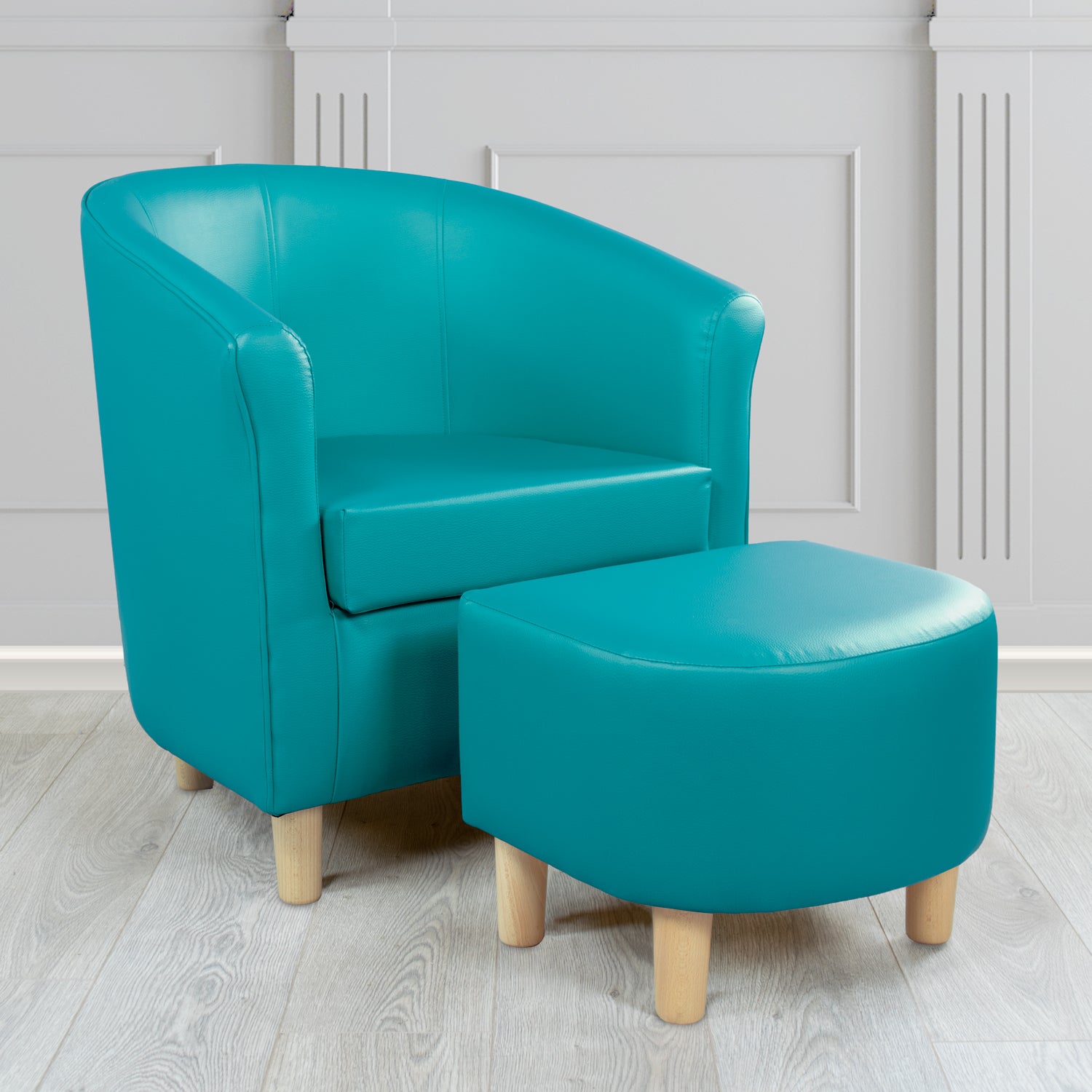 Tuscany Just Colour Calypso Faux Leather Tub Chair with Dee Footstool Set - The Tub Chair Shop